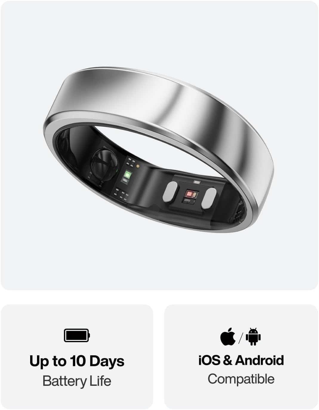 RingConn Gen 2 Air, Ultra-Thin AI Smart Ring, 10-Day Battery Life, Fitness/Sleep/Stress/HR Tracker for Women&Men, No App Fee for Standard Features, iOS & Android Compatible (Size 7, Galaxy Sliver)