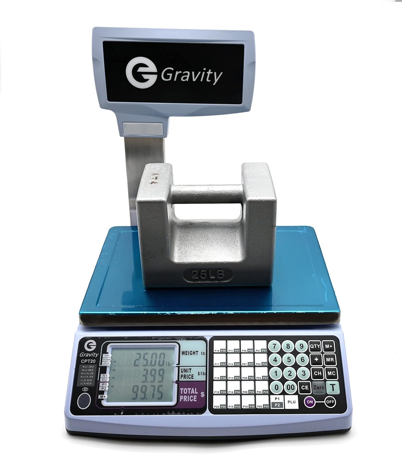 NTEP Legal for Trade Price Computing Scale with Pole Display, 30lb / 60lb Capacity, 0.01lb / 0.02lb Resolution, Dual Range for Increased Accuracy