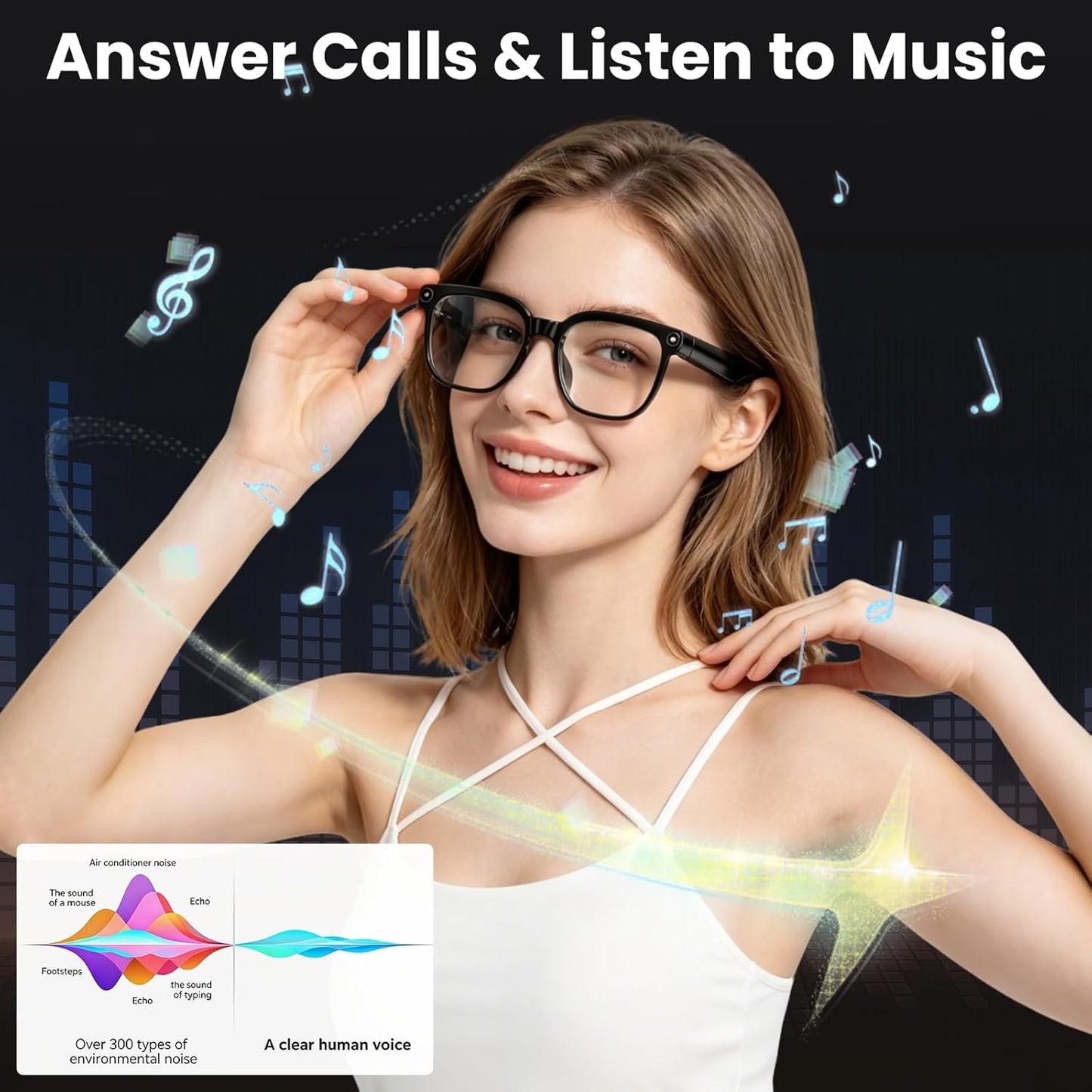 Hwagol Smart Glasses with Camera, 8MP HD Photo and Video Recording,AI Glasses with Real-Time Translation/Object Recognition/AI Voice Q&A/Recording, Calls and Music,UV & Blue Light Protection