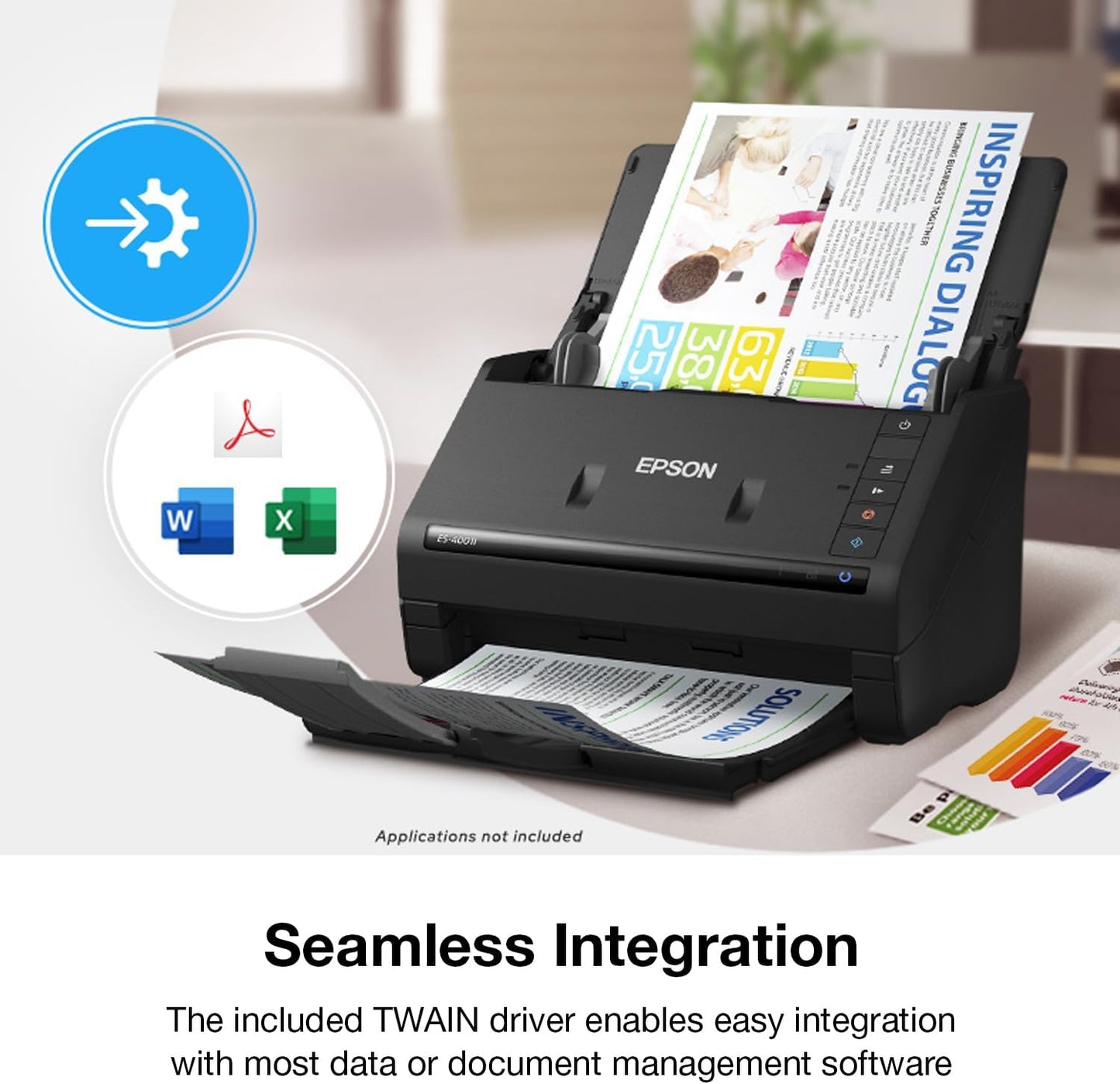 Epson Workforce ES-400 II Color Duplex Desktop Document Scanner for PC and Mac, with Auto Document Feeder (ADF) and Image Adjustment Tools & Black Ribbon, 15M Characters (S015384) Medium