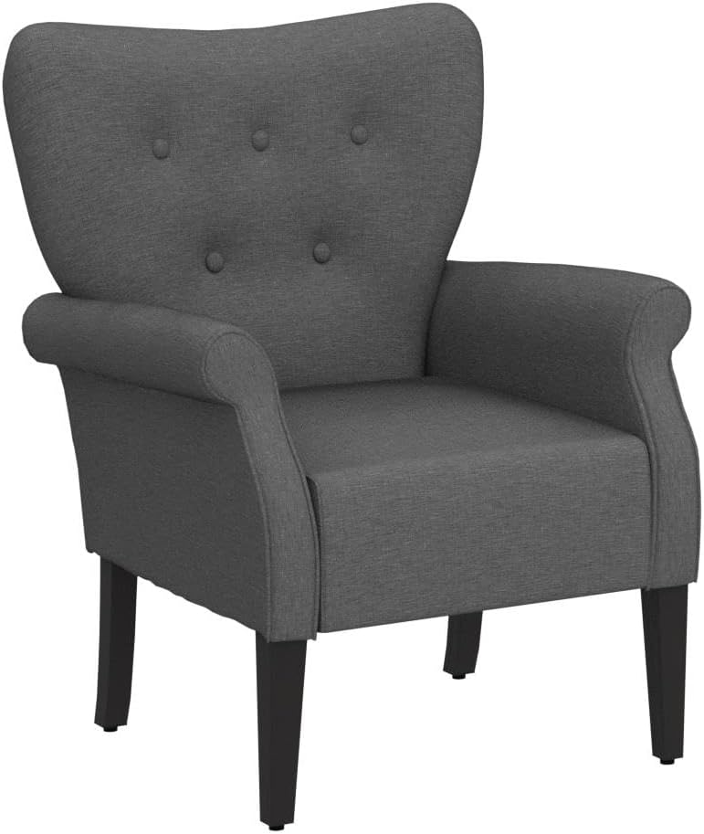 Yaheetech Modern Armchair, Mid Century Accent Chair with Sturdy Wood Legs and High Back for Small Space, Upholstered Fabric Sofa Club Chair for Living Room/Bedroom/Office, Set of 2, Dark Gray