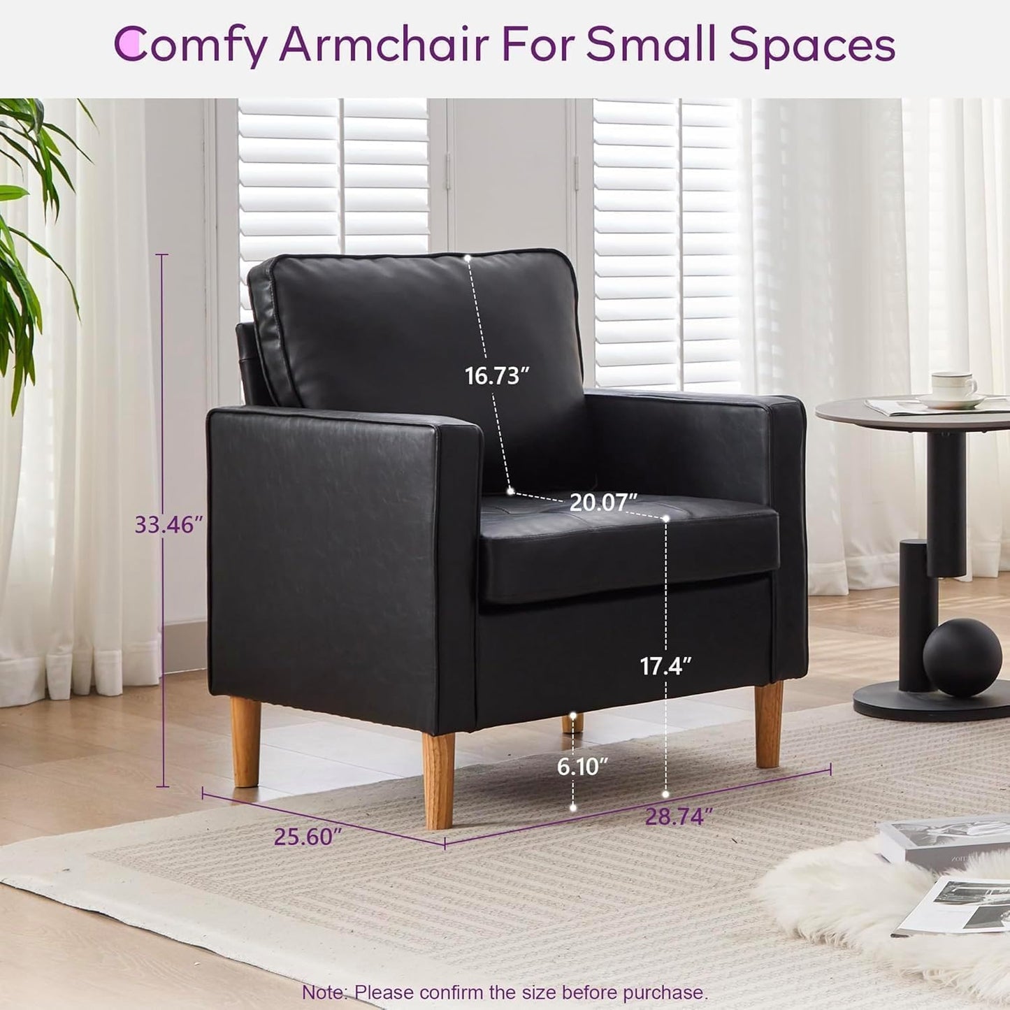 TYBOATLE 57" Small Black Faux Leather Sofa Couch, 3 Piece Living Room Set, Mid-Century Modern Tufted Comfy Loveseat, 2 Seater Office Couches Love Seat for Small Space Bedroom Drom Apartment Playroom