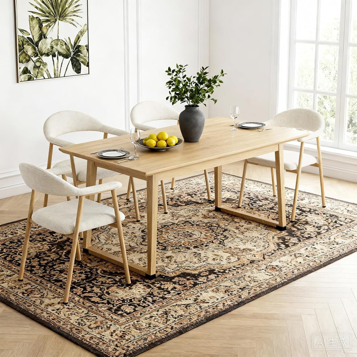 DUMOS Dining Chairs Set of 4, Linen Fabric Upholstered Kitchen Side Chairs with Curved Backrest & Metal Legs, Modern Farmhouse Accent Chairs for Dining Room Kitchen Living Room Cafe, Beige