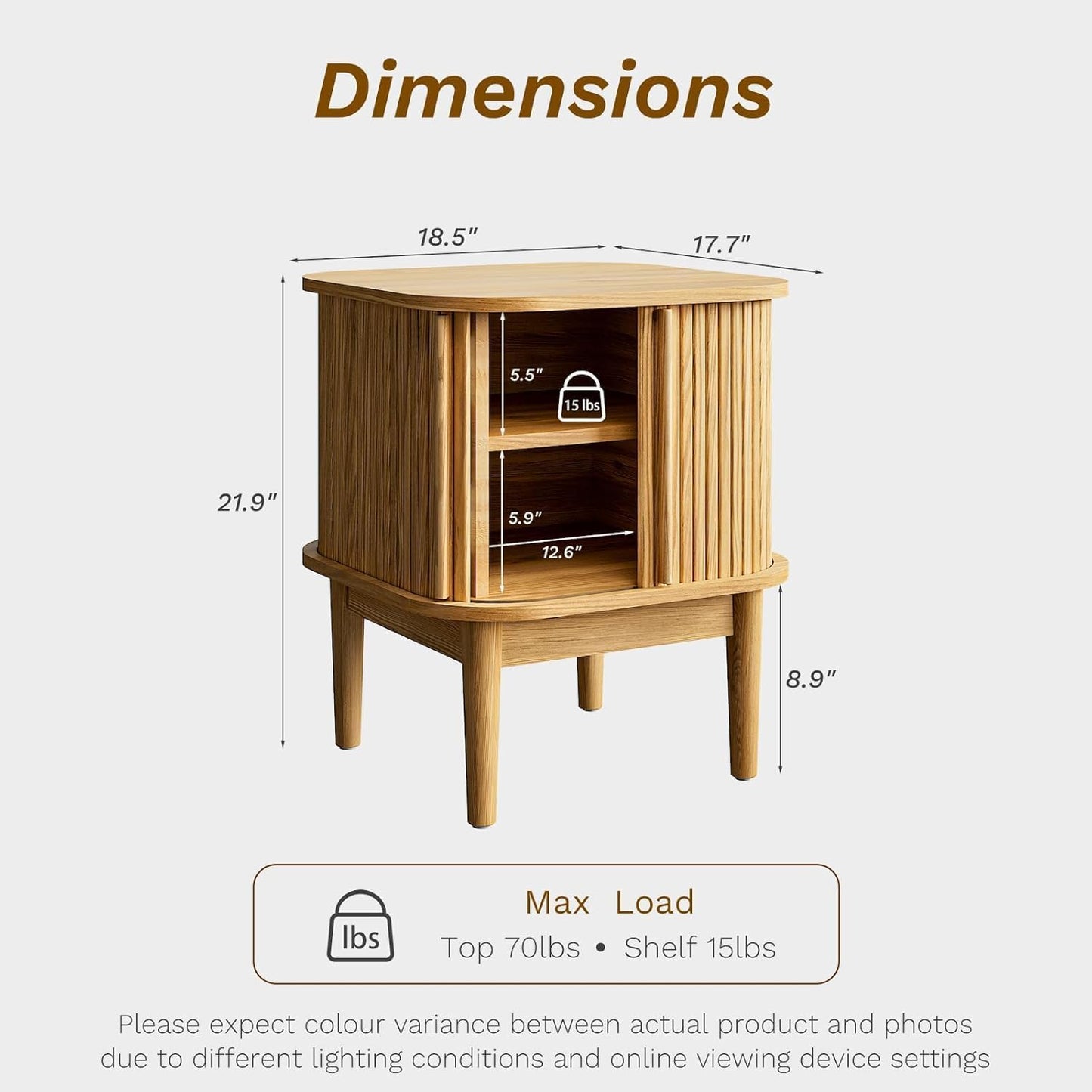 MAISONARIA Living Room Table Sets of 4, Sliding Doors End Table & TV Stand, Wood Coffee Table with Storage, Fluted TV Stand for Bedroom, Living Room (Natural)