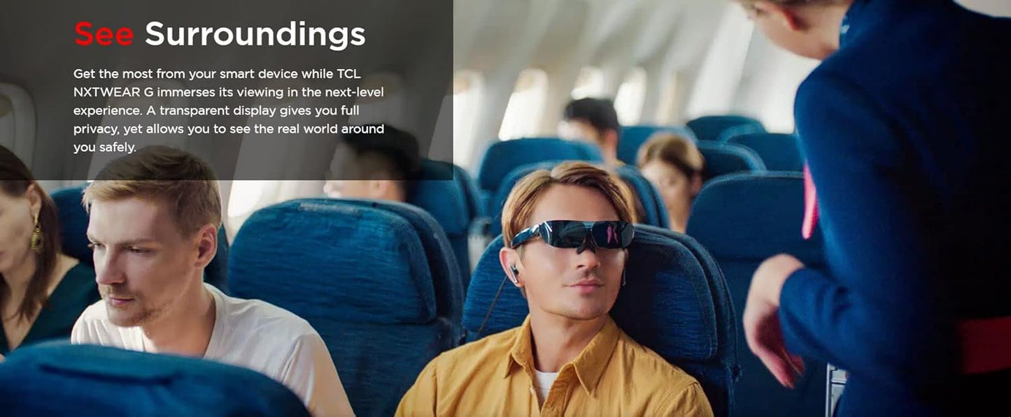 TCL NXTWEAR G Smart Glasses Portable Wearable Dual HD Micro OLED Display 140" 1080P Cinema (Renewed)