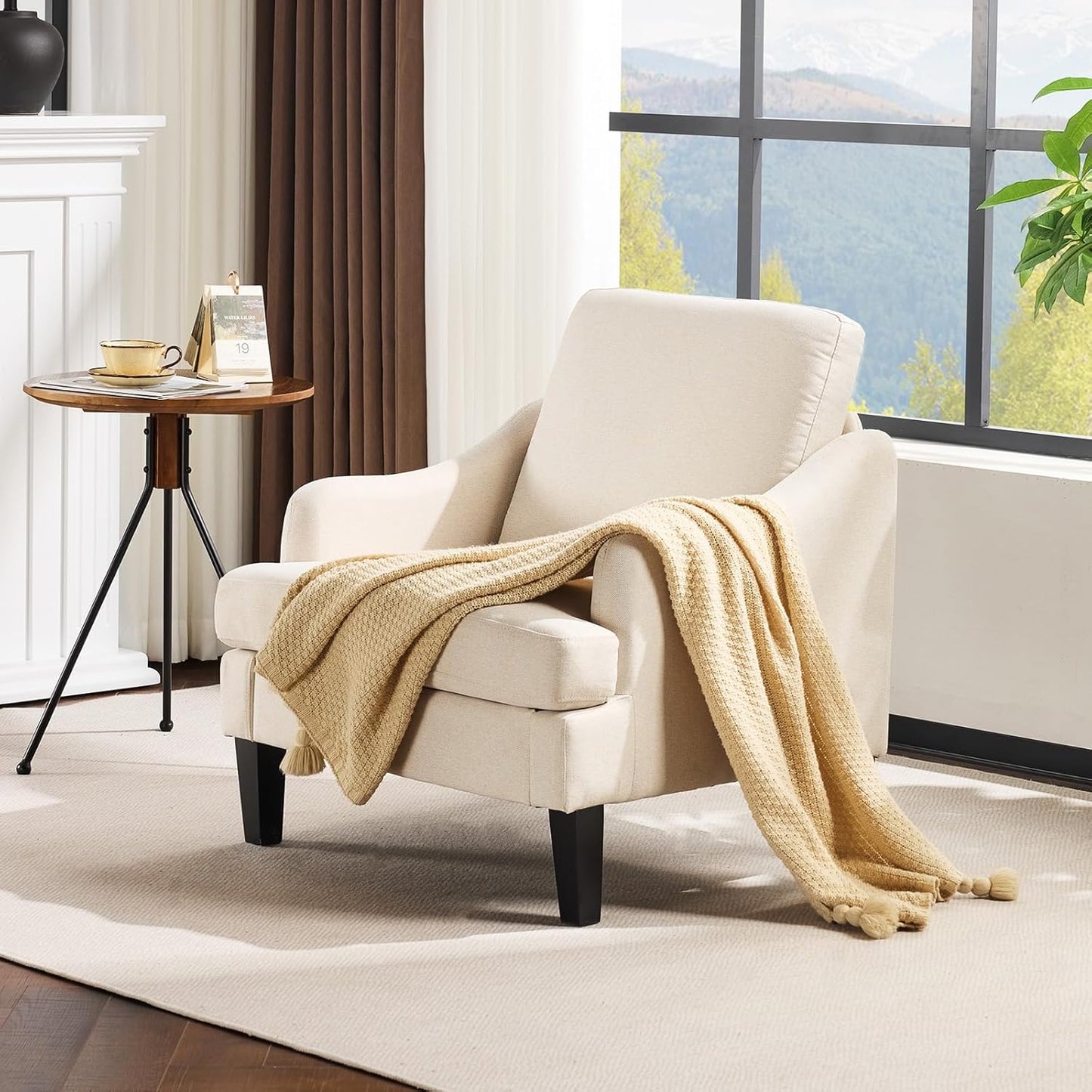VINGLI Linen Fabric Accent Chairs Set of 2, Beige Modern Upholstered Armchair, Comfy Sofa Chair Living Room Bedroom Furniture for Apartment