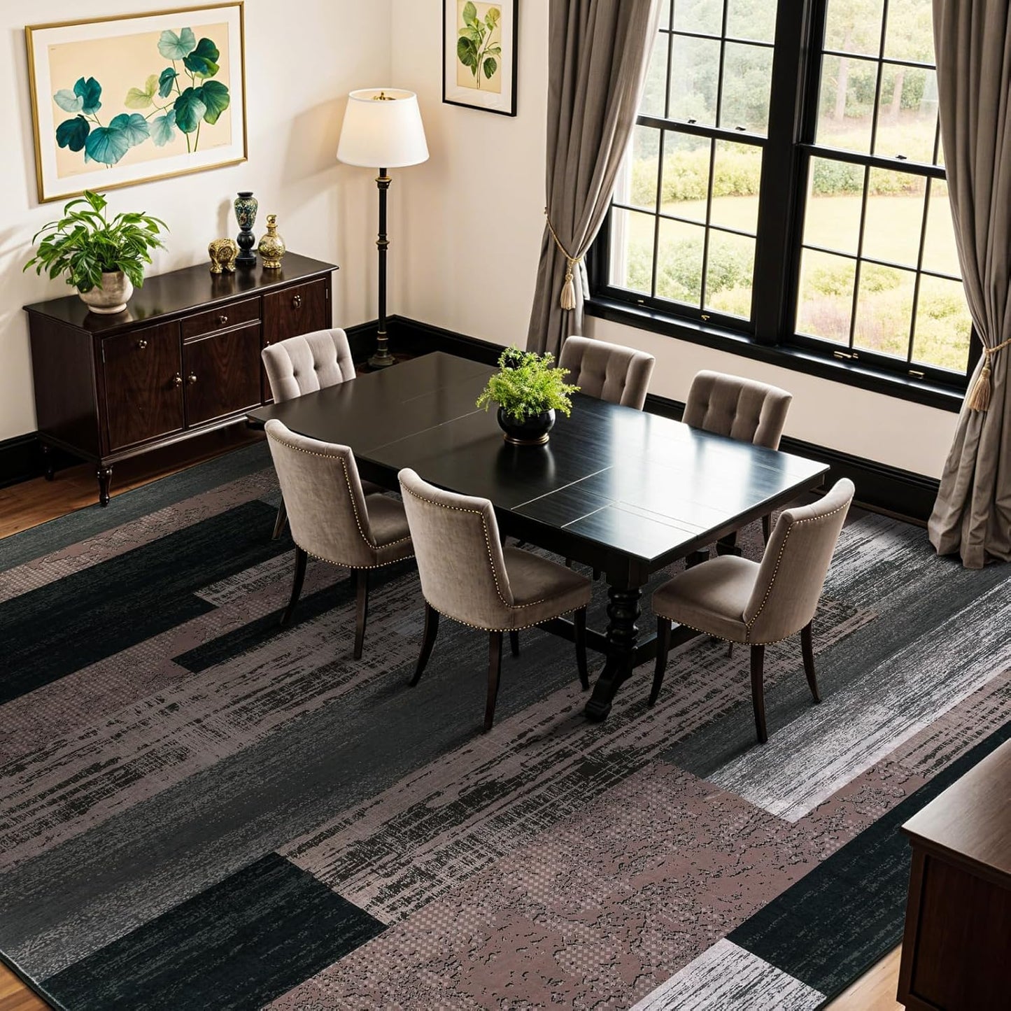 LIANLAM 8x10 Washable Area Rugs for Living Room and Bedroom, Checkered Pattern Non-Slip Carpet, Stain Resistant Low Pile Soft Rug for Dining Room,Office,Nursery,Kids Room(8x10,Chocolate)