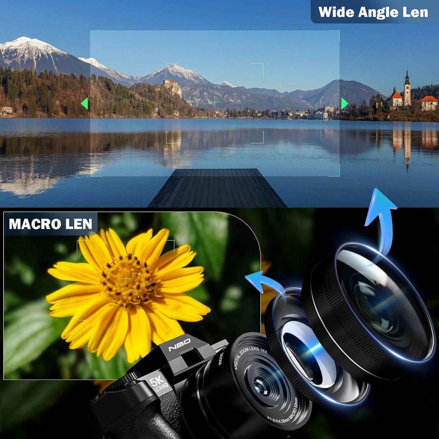5K Digital Cameras for Photography 64MP - 16X Zoom, WiFi, with 64GB TF Card, Macro Lens & Wide-Angle, Autofocus & Anti-Shake, Vlogging Camera for YouTube Travel (Black)