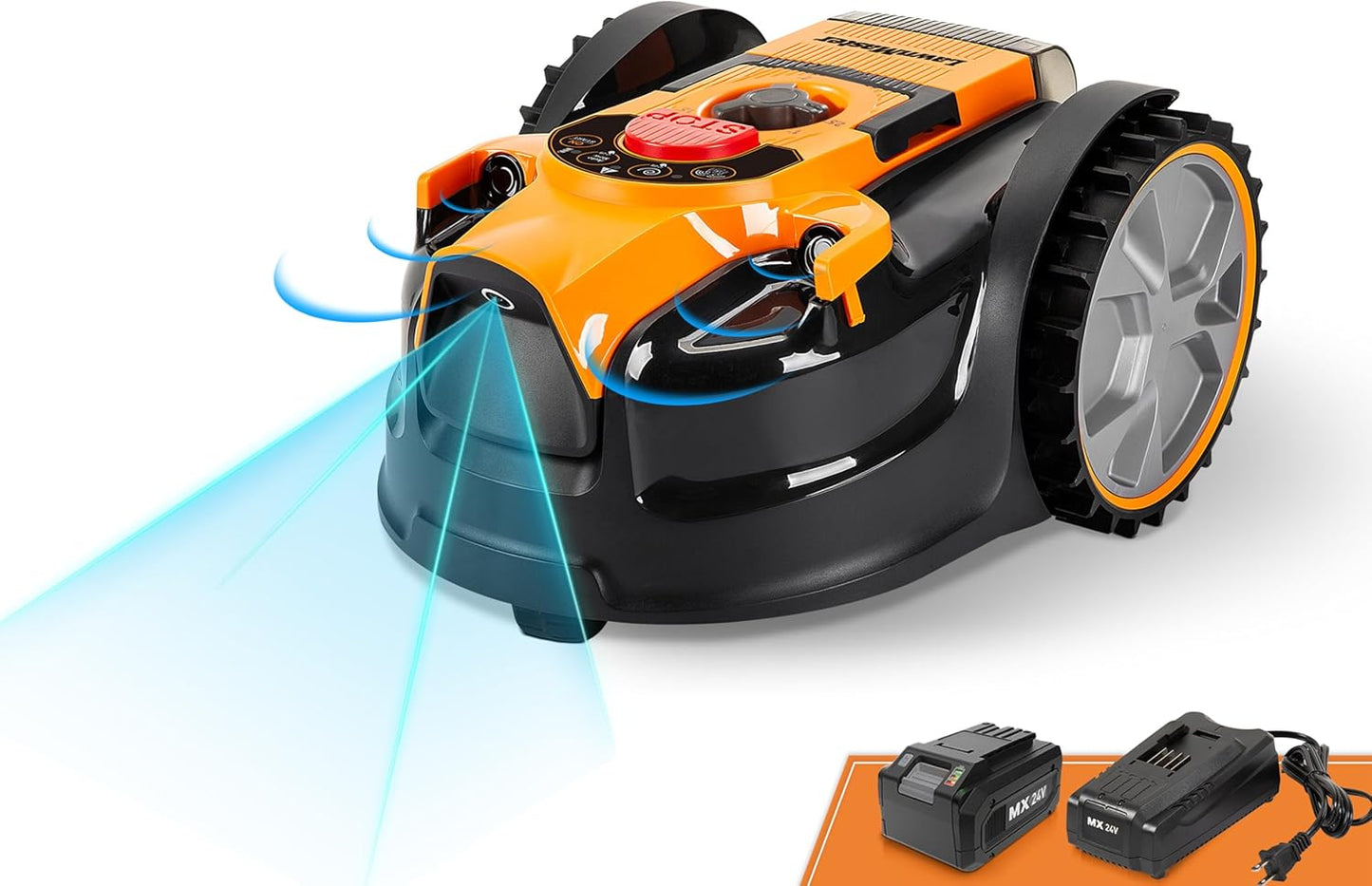 LawnMaster OcuMow Perimeter Wire Free Robot Lawn Mower Cuts Small Lawns 1000-2000 Square Feet with Optical Navigation, Obstacle Avoidance, Low Noise and No Go Functiont