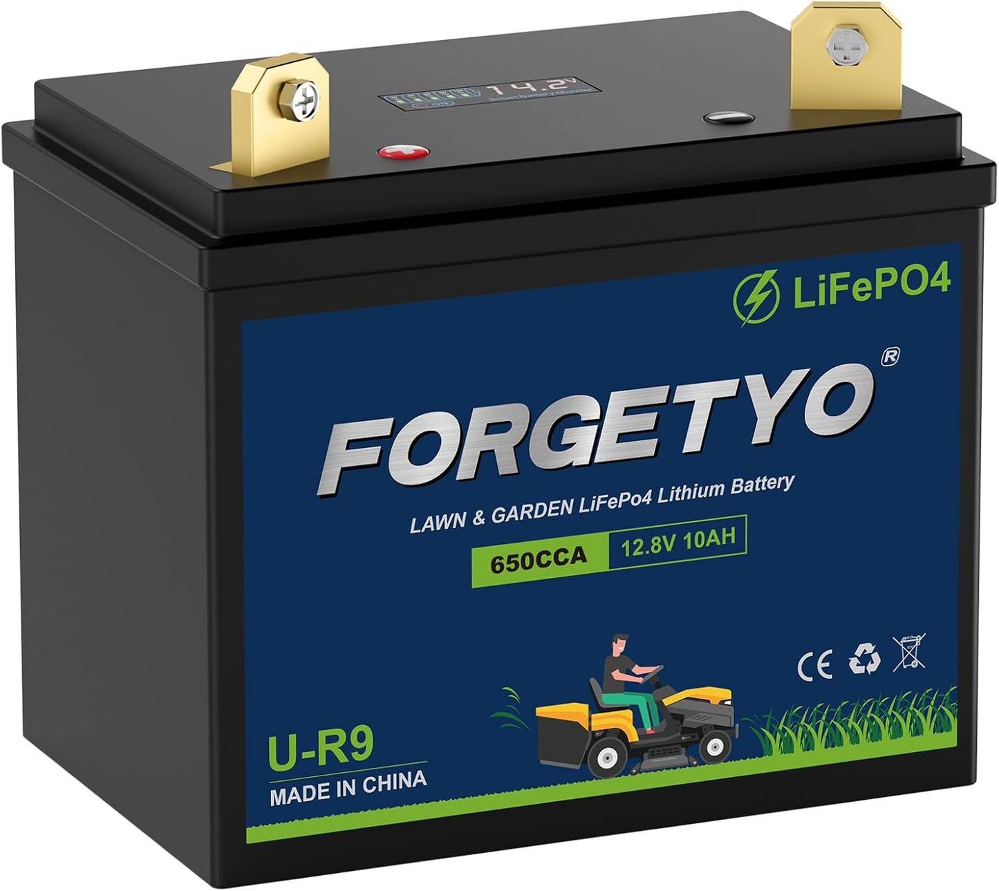 U-R9 Riding Lawn Mower Battery, 12V 10Ah 650CCA Lithium LiFePO4 Garden Tractor Starting Battery, Compatible with John Deere,Cub Cadet,Craftsman,Troy-Bilt Mower, and Generator