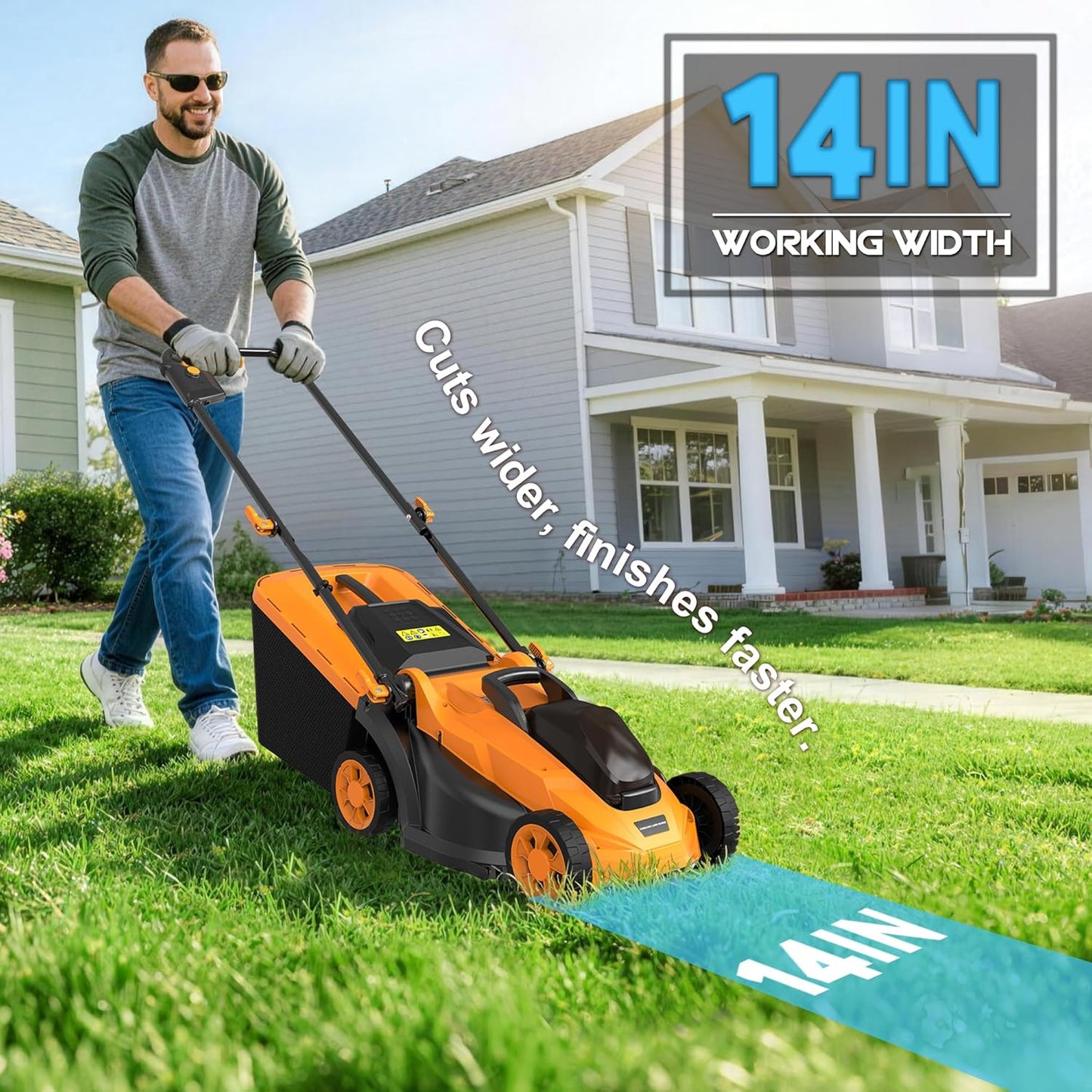 20V Cordless Lawn Mower (No Battery) Compatible with Dewalt 20V Max Battery, 14" Electric Lawn Mower with 5 Heights Adjustment, Brushless Electric Mower for Garden, Yard