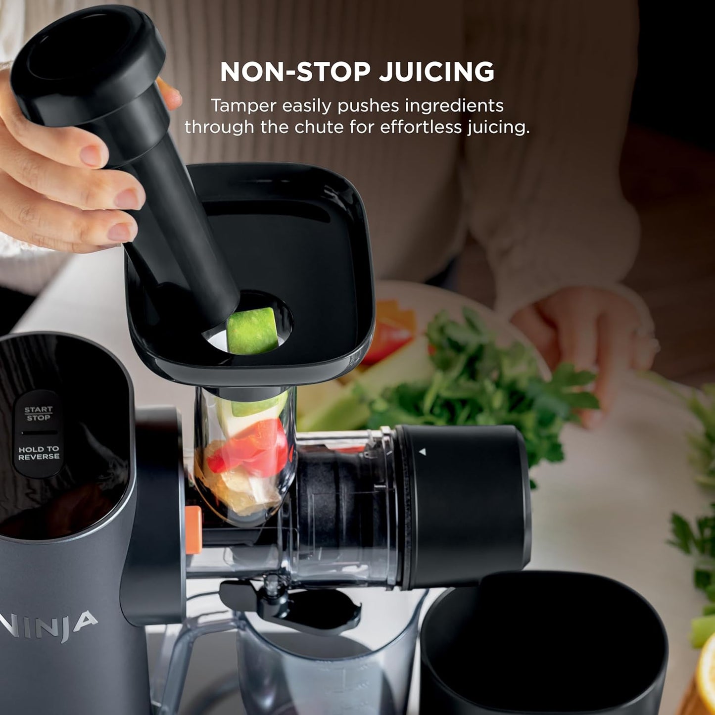 Ninja NeverClog Cold Press Juicer | Powerful Electric Slow Masticating Juicer with Pulp Control | XL Capacity | 24 oz. Juice Jug & 36 oz. Pulp Container | Dishwasher Safe | Charcoal | 150W | JC151