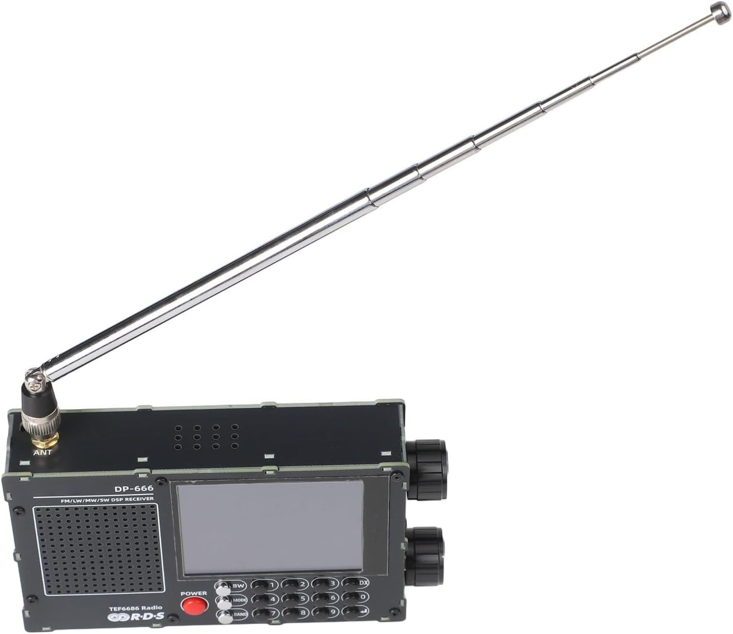 DP-666 TEF6686 Full Band Radio, FM AM Shortwave Radio RDS, 2.8 Inch Resistive Touch LCD Color Screen, Portable High Sensitivity Travel Radio(Black)
