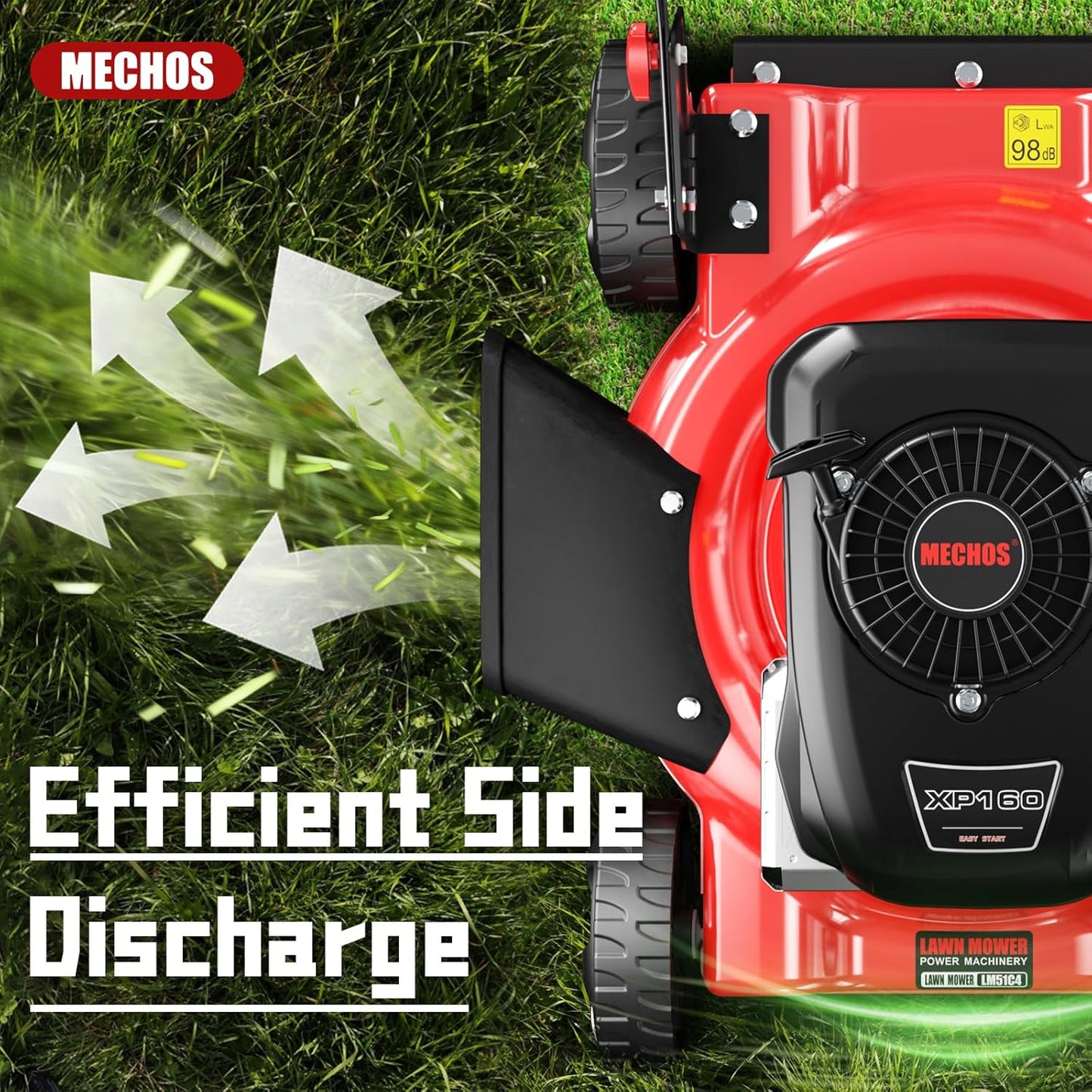MECHOS 20'' 144cc 4-Cycle Engine 3-Position Cutting Height Adjustment 2-in-1 Gas Walk Behind Lawn Mower, Black, Hand Push