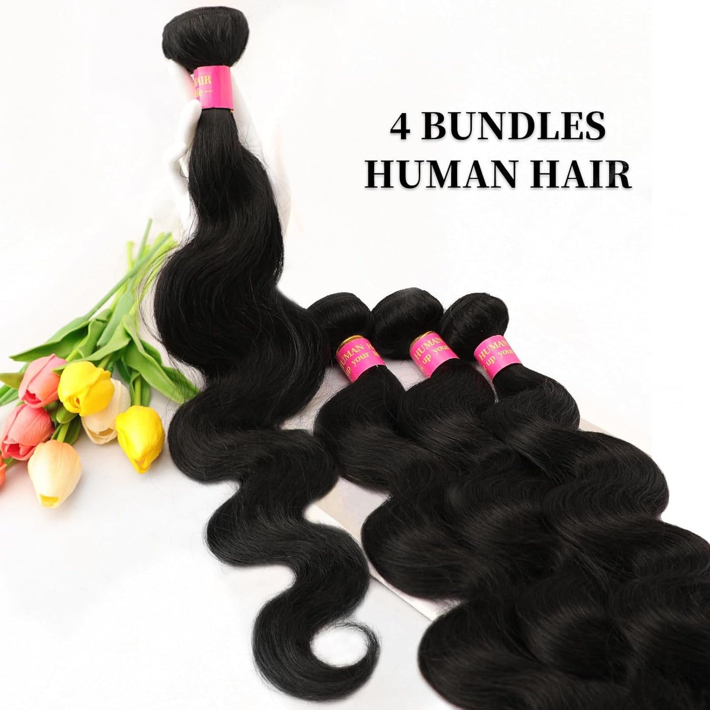 26 28 30 32 Inch Bundles Human Hair 12A Body Wave Bundles Human Hair 100% Unprocessed Brazilian Virgin Hair 4 Bundles Human Hair Body Wave Human Hair Extensions Natural Black