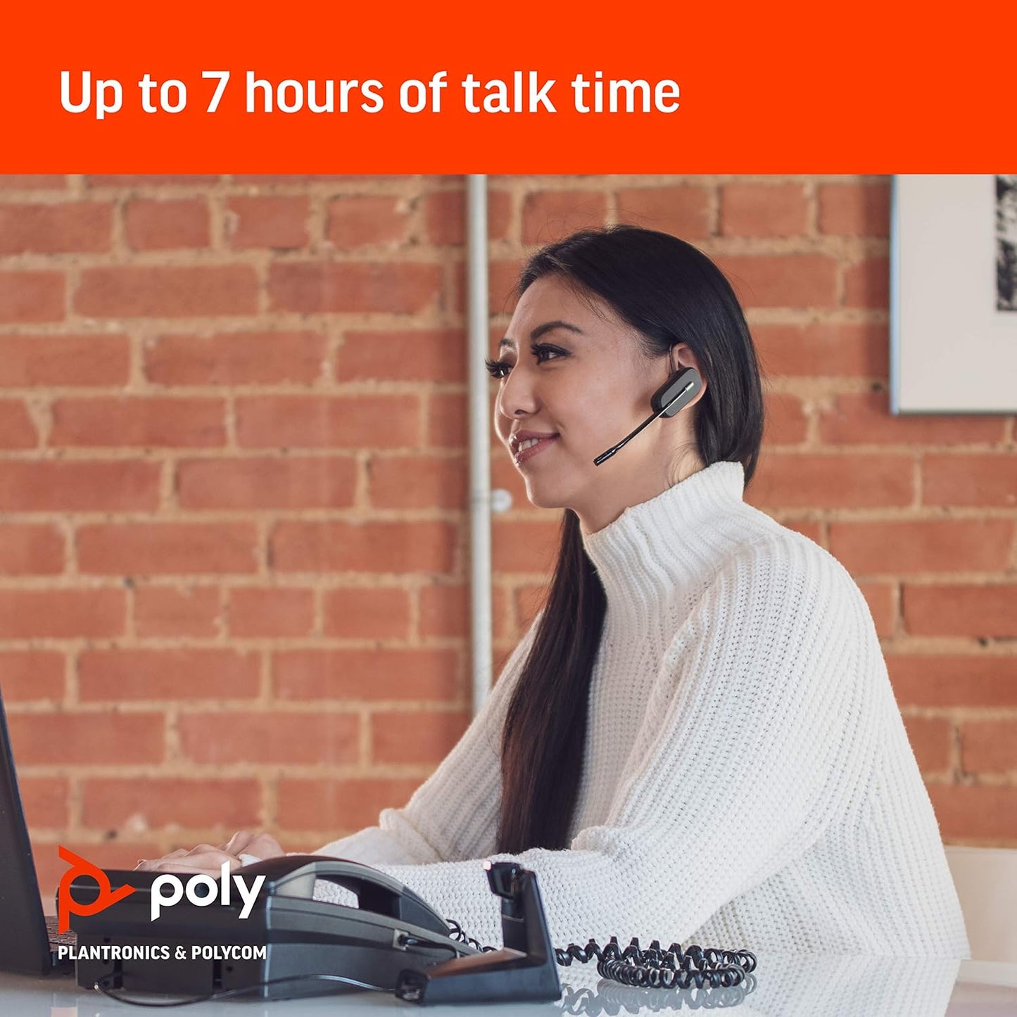 Plantronics - CS540 Wireless DECT Headset (Poly) - Single Ear (Mono) Convertible (3 Wearing Styles) - Connects to Desk Phone - Noise Canceling Microphone