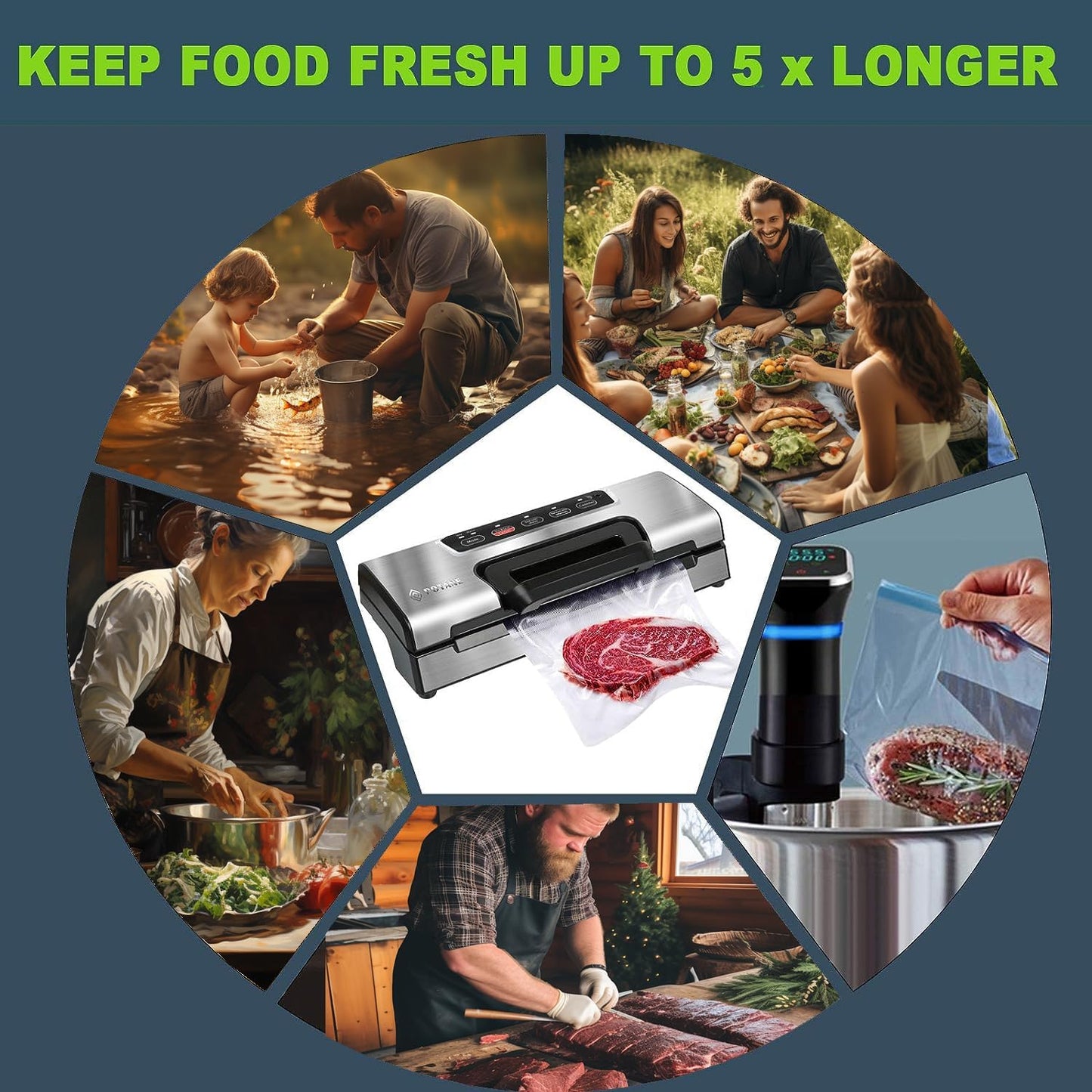 Potane Precision Vacuum Machine,Pro Food Sealer with Built-in Cutter and Bag Storage(Up to 20 Feet Length), Both Auto Manual Options,2 Modes,Includes 2 Bag Rolls 11”x16' and 8”x16',Compact Design