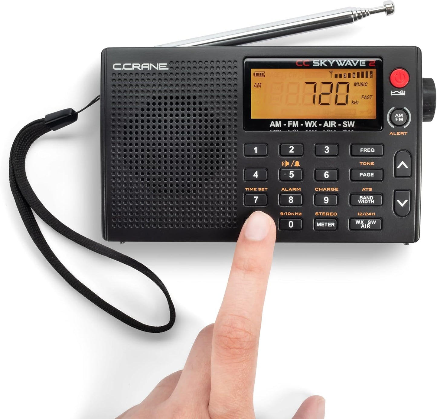 C. Crane CC Skywave 2 AM, FM, Shortwave, NOAA Weather + Alert, VHF Aviation Band, Small Battery-Operated Portable Travel Radio with Clock and Alarm