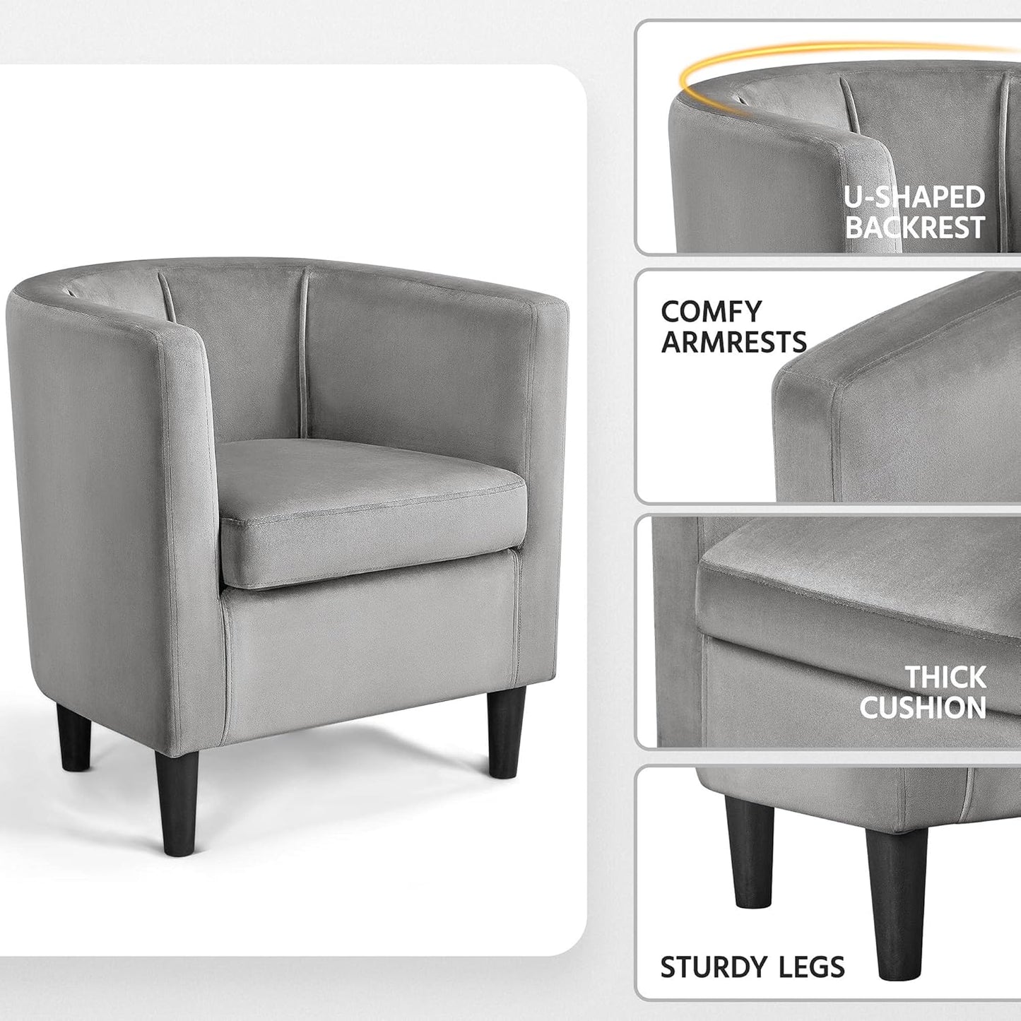 Yaheetech Accent Chair, Modern Velvet Armchairs with Big Ample Seat, Cozy Upholstered Barrel Sofa Chair for Living Room Bedroom Waiting Room, Set of 2, Gray