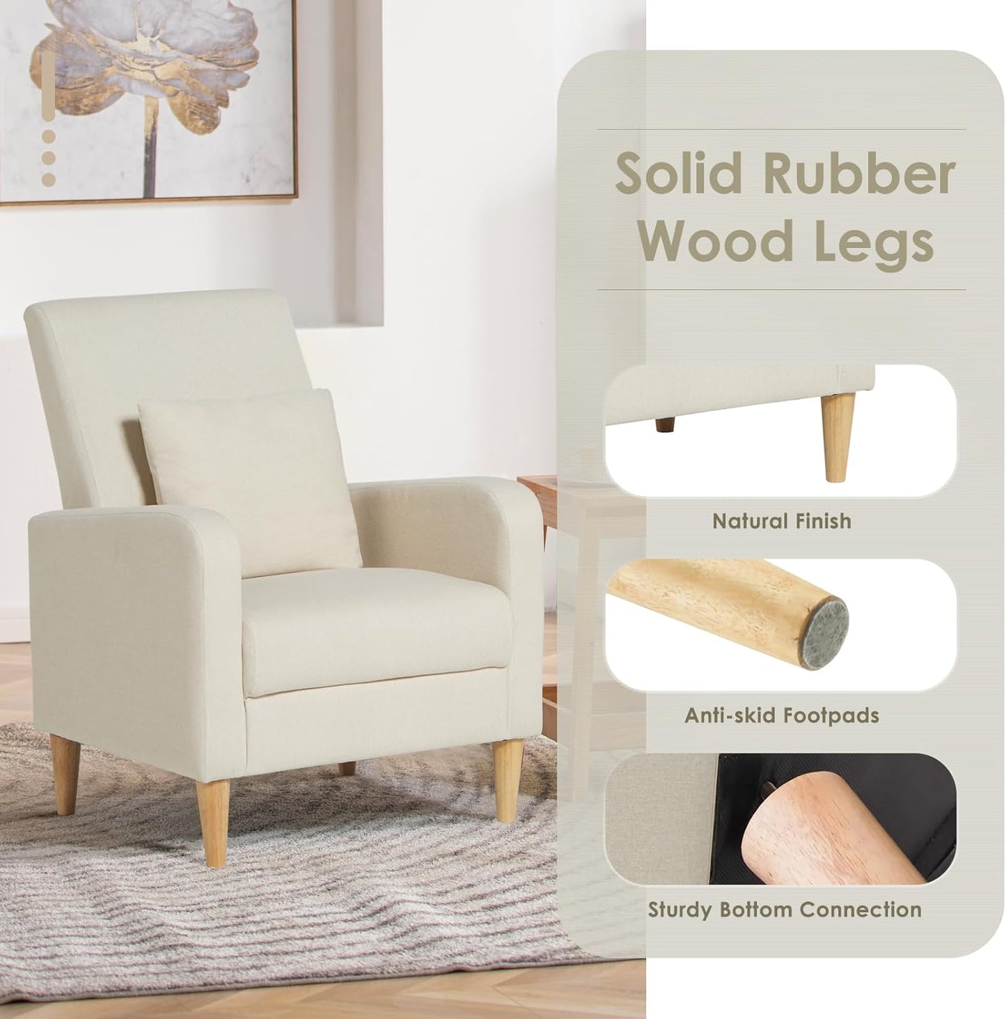 COLAMY Upholstered Sherpa Accent Living Room Chairs Set of 2, Fabric Arm Chair Reading Side Chair, Single Sofa with Back Pillow and Wood Legs,Cream
