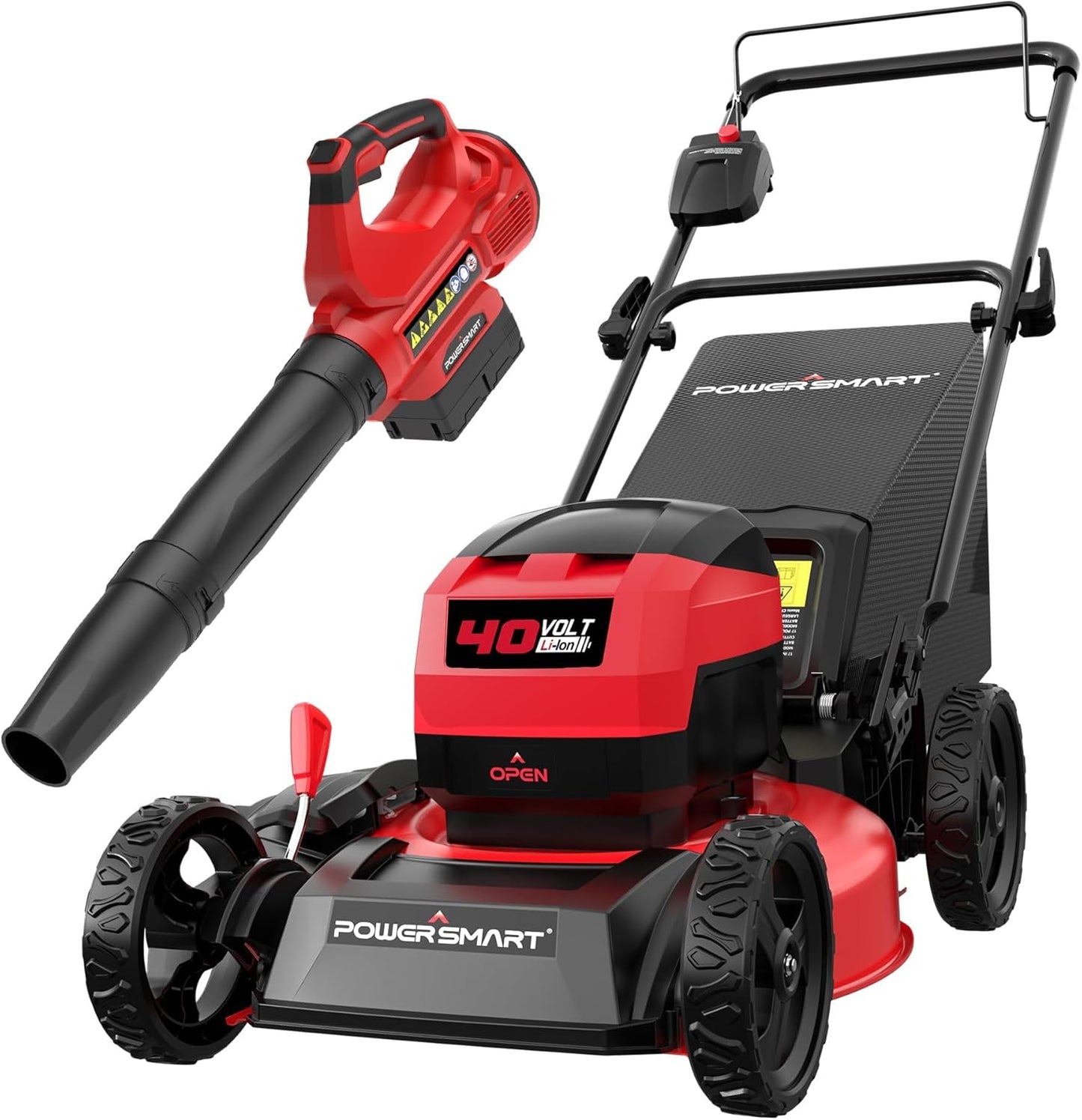 PowerSmart 40V Brushless Cordless 17" 3-in-1 Puch Lawn Mower & Leaf Blower Combo, 6-Position Height Adjustment & 11.8 Gal Bag, 115 MPH 465 CFM 2 Mode Blower, Battery Powered Yard Tools Set