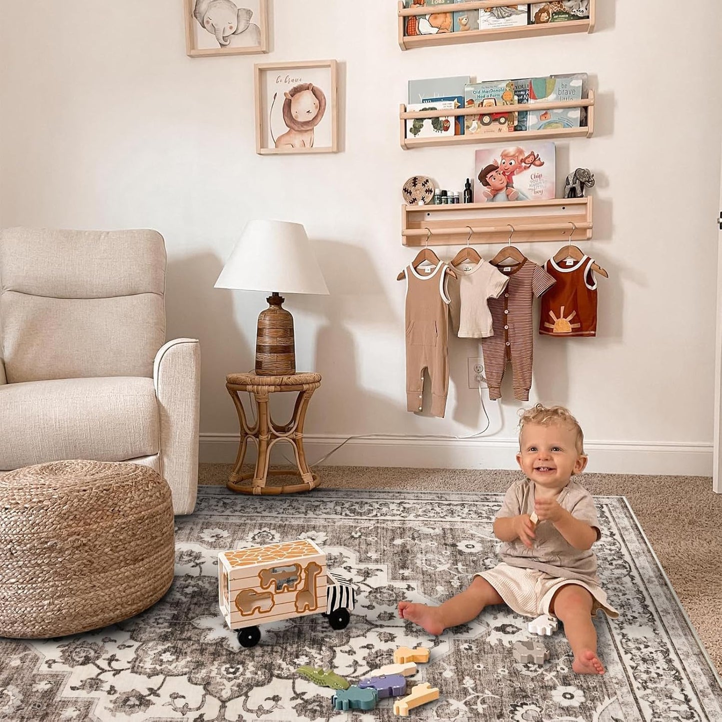TOPRUUG Washable Oriental Area Rug - 9x12 Rugs for Living Room Soft Carpet for Bedroom Waterproof Floral Distressed Indoor Stain Resistant Non-Shedding Floor Carpets (Beige, 9x12)