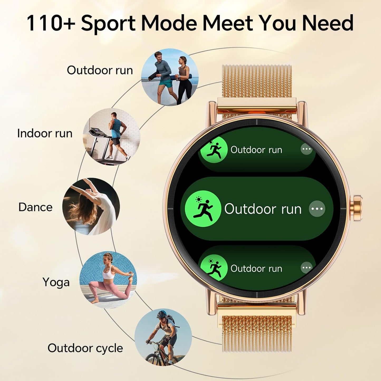 Yoever Smart Watches for Women, 1.57" HD 43mm Fitness Tracker Answer/Make Call, Heart Rate/Sleep/SpO2, Round Smart Watch for iPhone/Samsung/Android, IP68 Waterproof, 110+ Sport Mode - Gold