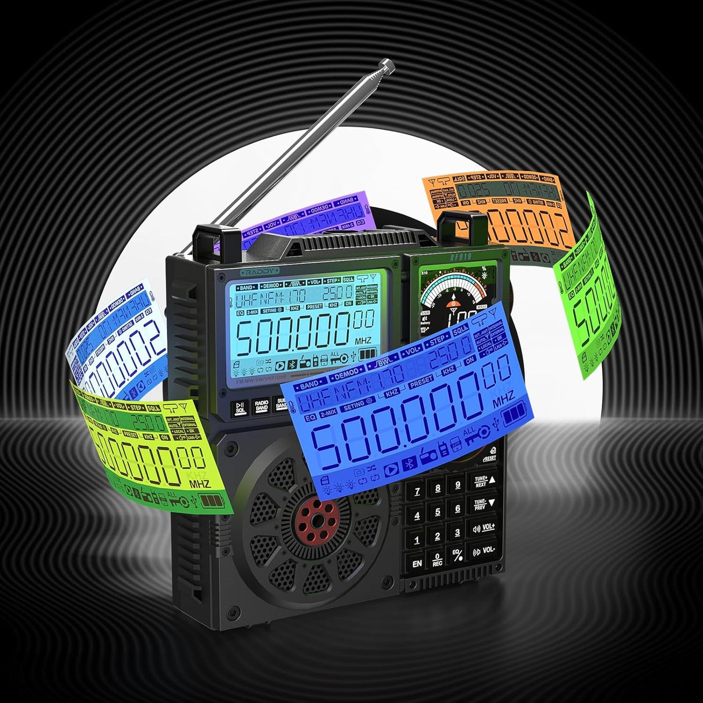 Raddy RF919 SSB Shortwave Radio with NOAA Weather Band, Full Band FM AM SW VHF UHF AIR CB WB and SSB Receiver, with Antenna Tuner, 3 External Antenna Ports, 5000mAh Rechargeable Battery (Black)