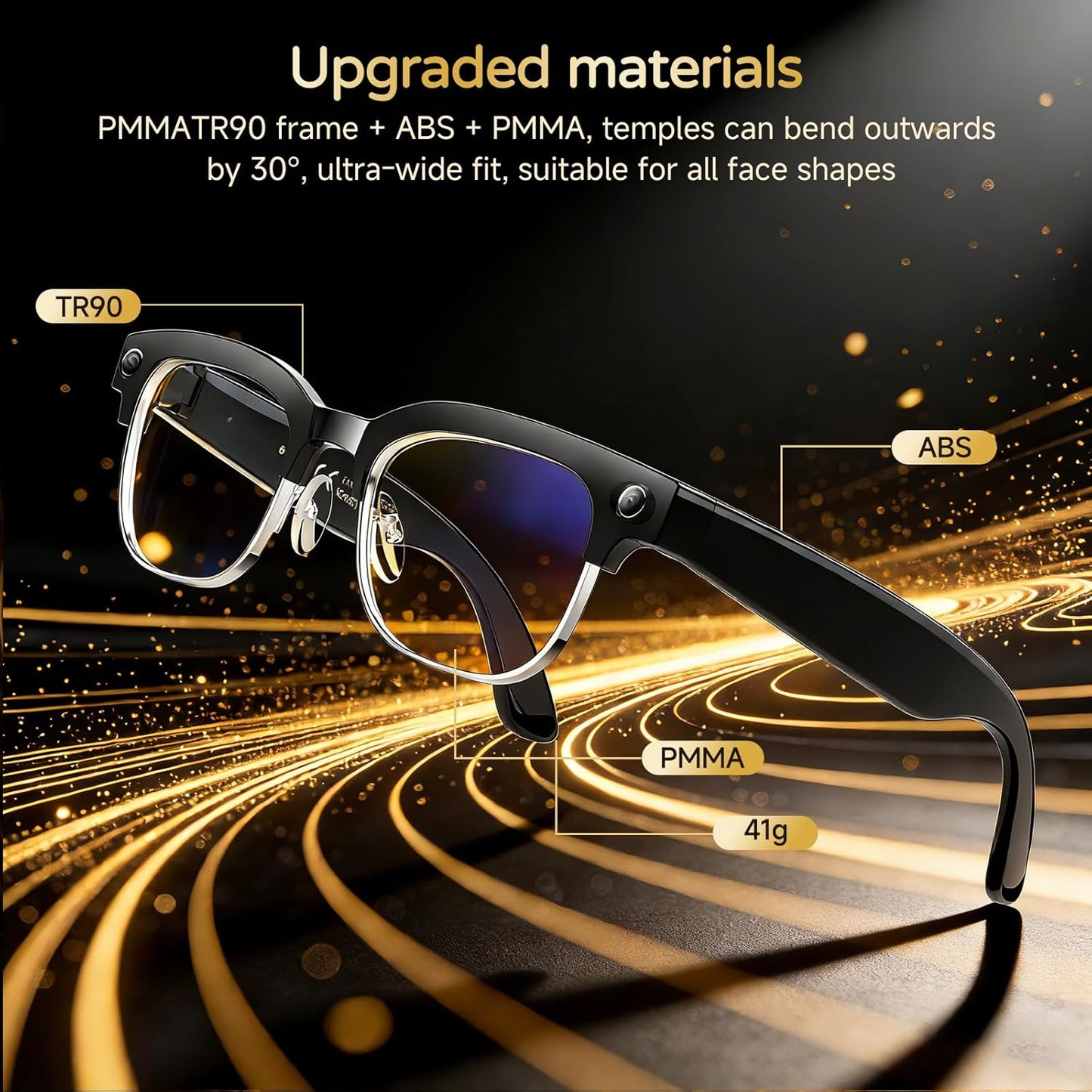 AI Smart Glasses with Camera, 8MP 4K HD Video & Photo Capture, Real-Time Translation, Recording Glasses with AI Assistant, Open-Ear Audio, Object Recognition, for Vlog, Outdoor & Hiking,Black-Business