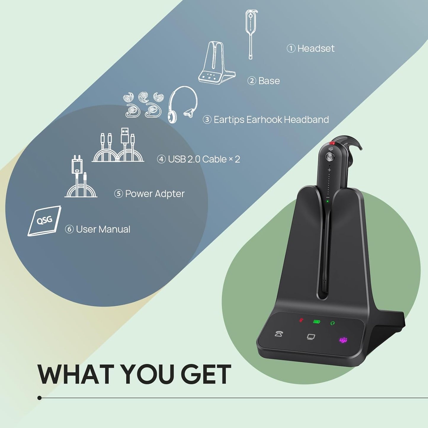 Yealink DECT Wireless Headset WH63 E2 UC,Single Ear (Mono) Convertible Office Headset with Noise Canceling Mic, 607Ft Range,3 Wearing Styles,Connects to Desk Phone and Computer