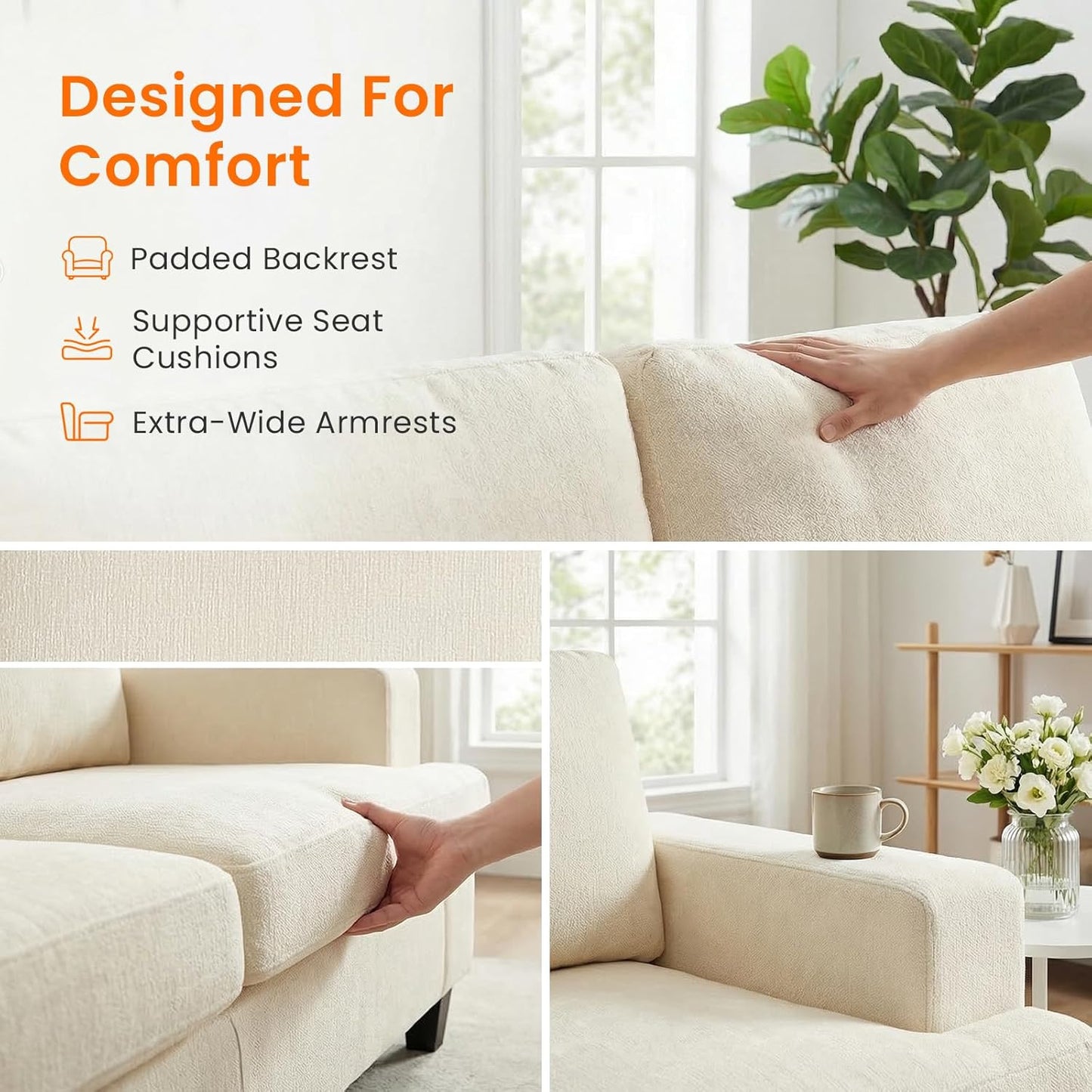 ijuicy 6 Seat Chenille Sectional Sofa Set for Living Room Furniture Set,3 PCS Modern Couch Set,82" Width 3 Seat Couch & Loveseat & Armchair with Solid Wood Legs and Thick Cushion(3+2+1Seat/Beige)