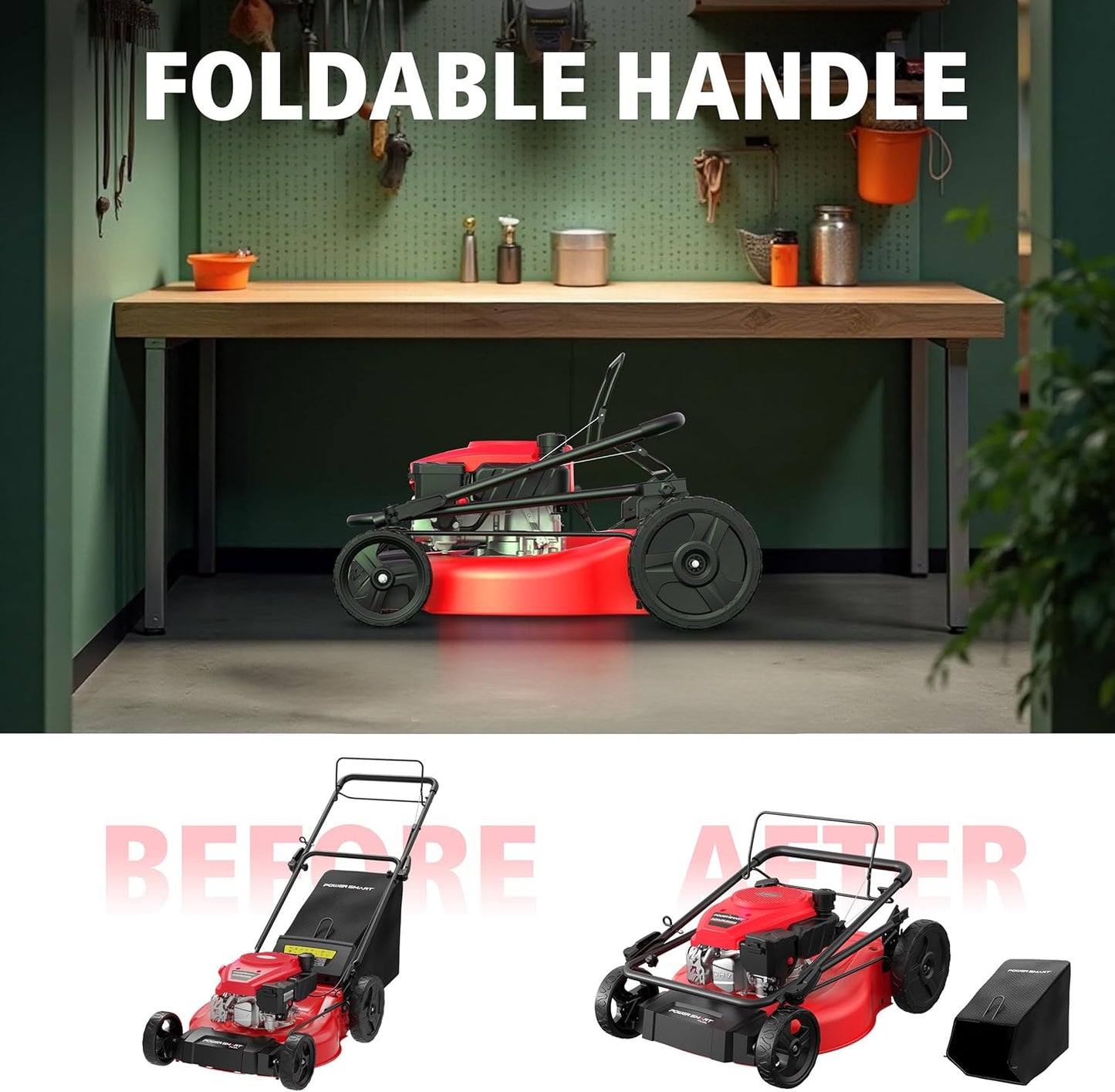 PowerSmart 21-Inch 3-in-1 Gas Self-Propelled Lawn Mower,170CC OHV Engine,Bagging/Mulching/Rear Discharging, 6 Cutting Heights, Durable Steel Deck, Rear-Wheel Drive, for Garden, Yard,