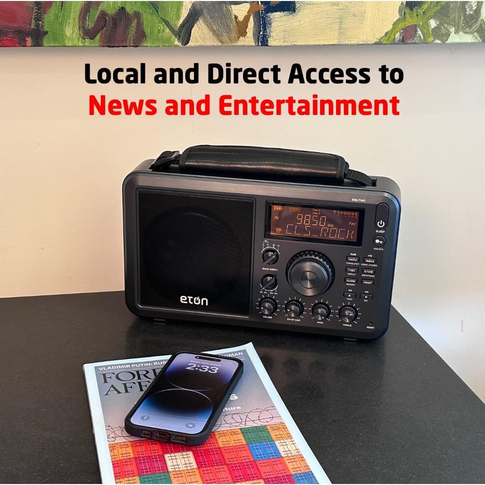 Eton Elite Field Radio with AM/FM, Shortwave, RDS, Bluetooth, Digital Tuning, Treble/Bass Control, 50 Memory Stations, External Antenna, Rich LCD Display, Retro Tabletop Design