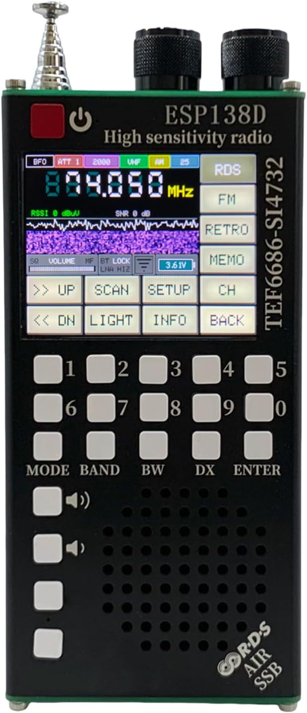 ESP138D Dual Chip Shortwave Radio, TEF6686 SI4732 Full Band Receiver, High Sensitivity FM AM SSB Airband Radio, BT 5.0 2.4in Touchscreen Alloy Shell for DX Aviation Emergency