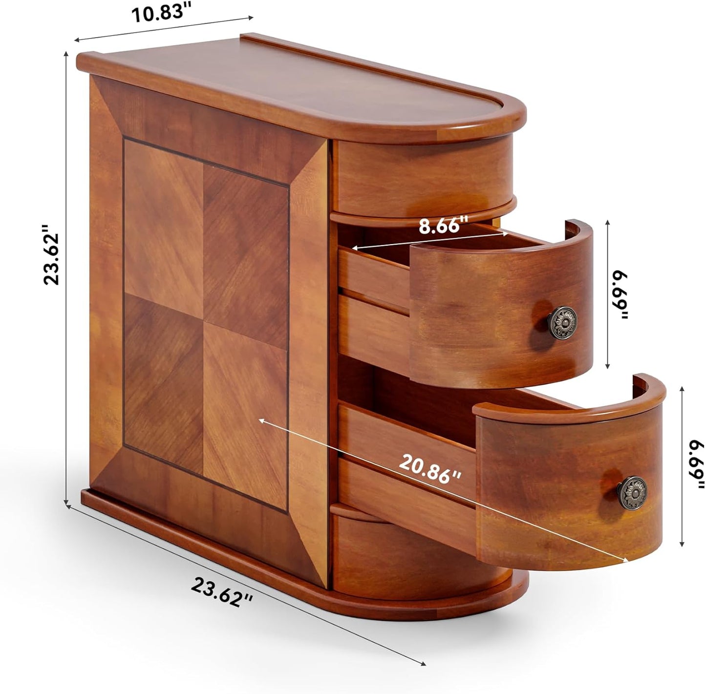 LITTLE TREE End Table Set of 2, No Assembly Required Wood End Table with 2 Drawers, Sofa Side Table for Living Room, Vintage Slim Nightstand Bedside Table for Bedroom