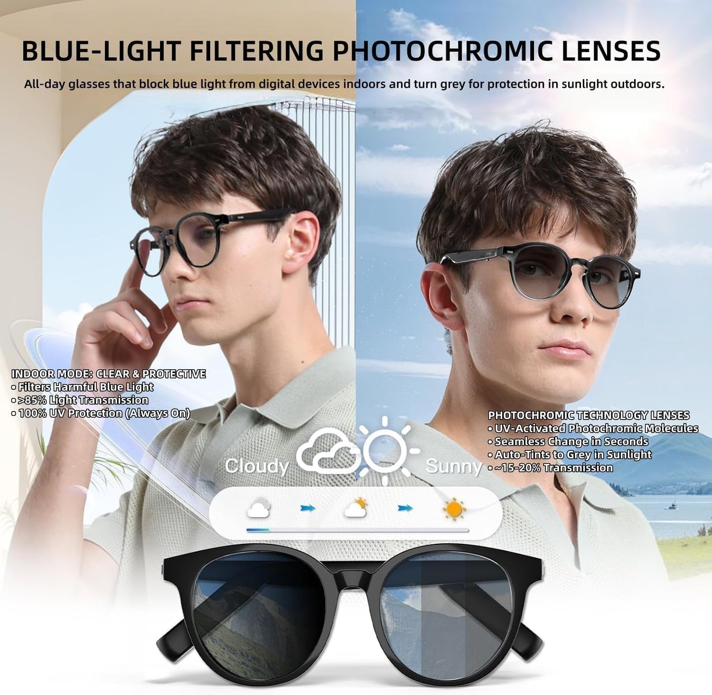 GetD 2026 AI Smart Glasses for Men Women, Translation Glasses with ChatGPT 145 Language, Photochromic Lenses, Bluetooth Glasses 11H Music Play /9H Call for Travel Daily Use