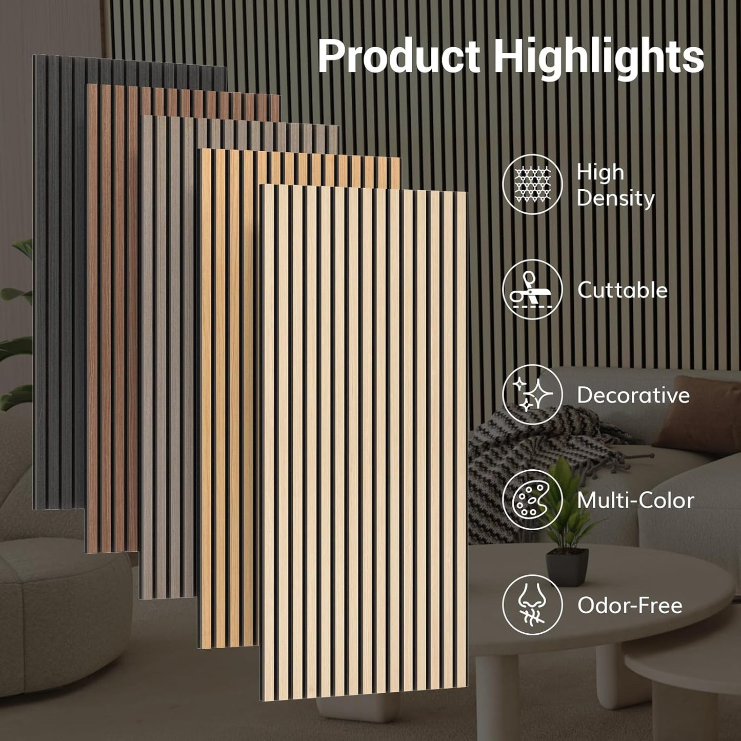 TONOR Wood Slatwall Panels, 4 Pack 47.2" x 23.6"/ 120 x60cm(31ft²) Acoustic Wall Panels, Wood Slat Acoustic Panels for Noise Cancelling and Decoration, Living Room, Bedroom, Office, Walnut
