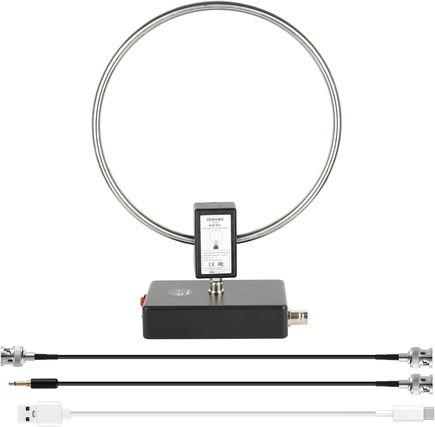GA800 Portable Active Shortwave Antenna (Free of Tuning), WOOKLEA Loop Antenna 10kHz-159MHz, with BNC Cable, LW MW SW FM Air V Band, Used for Amateur Radio