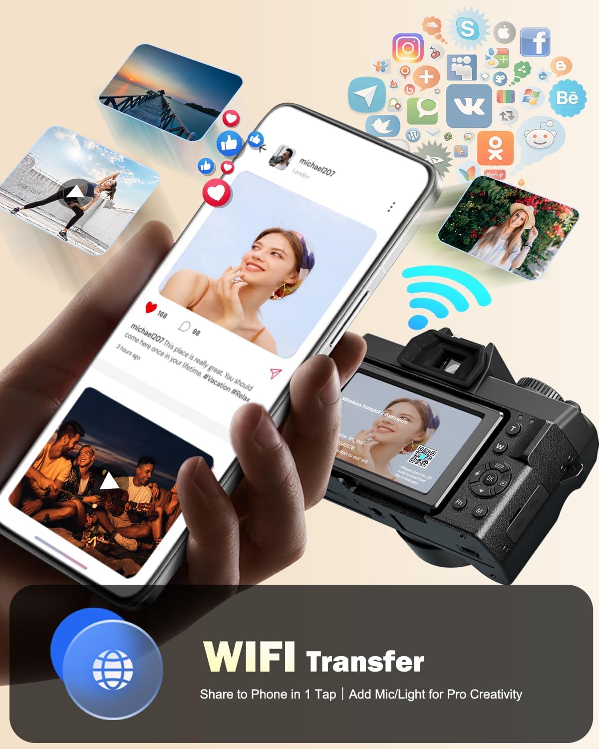 NBD 8K Digital Cameras for Photography,64MP Camara Fotograficas,Travel Vlogging Cameras for YouTube with 180°Flip Screen,16X Digital Zoom,2 Batteries,32GB TF Card,52mm Macro Lens (Black)