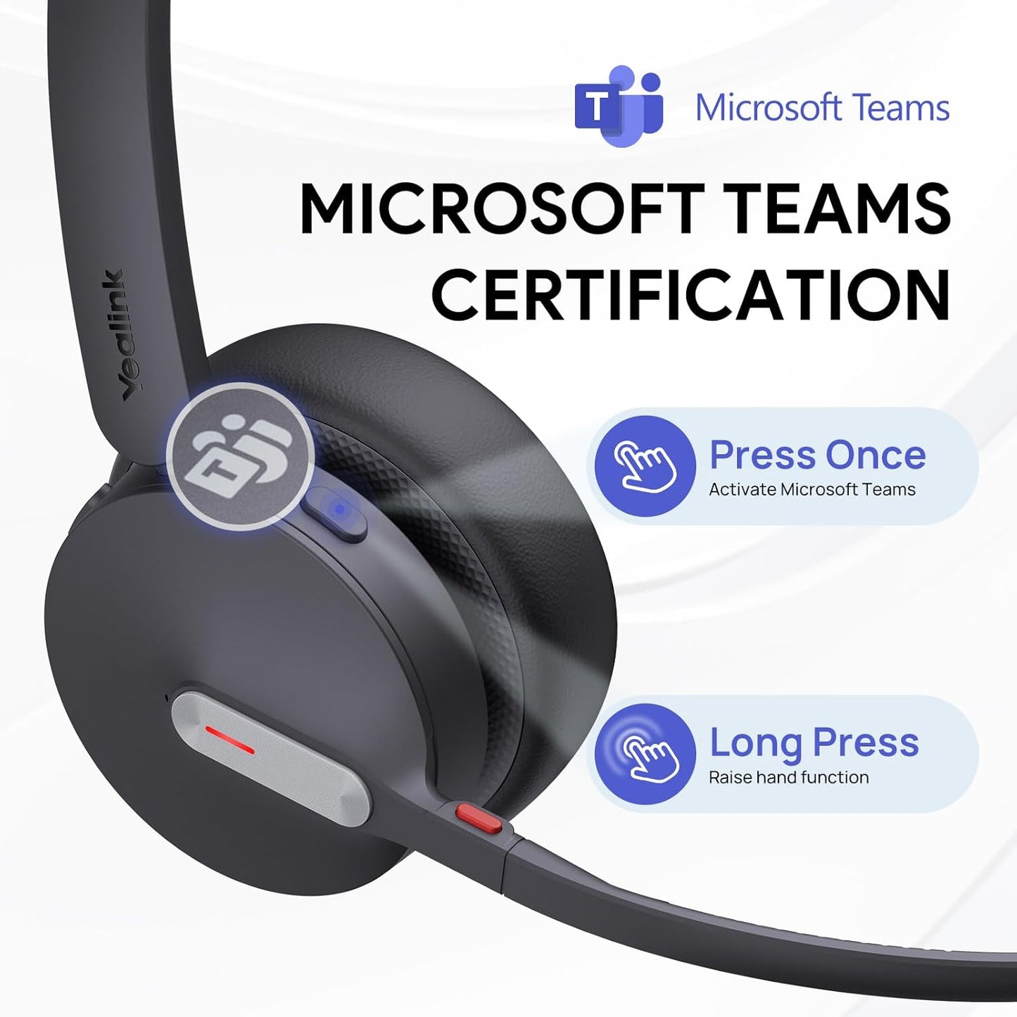 Yealink BH70 Mono Wireless Headset with Mic for Work, Bluetooth Headphone Teams Certified, up to 35h Talk Time, 91g Lightweight Comfort, USB-C to A