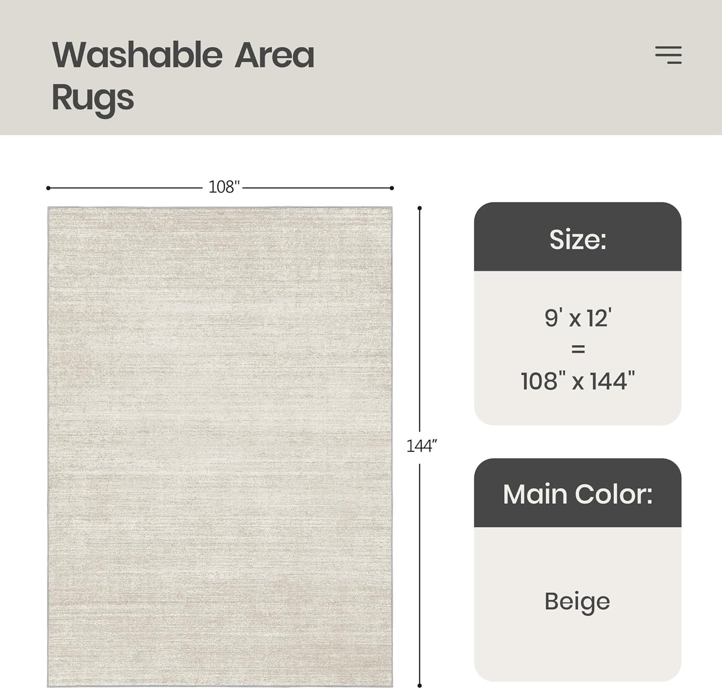Valenrug Area Rugs 9x12 Living Room - Stain Resistant 9x12 Area Rugs for Living Room, Non Slip Backing Printed Rugs for Bedroom, Folable Machine Washable Rugs (9'x12', Beige)