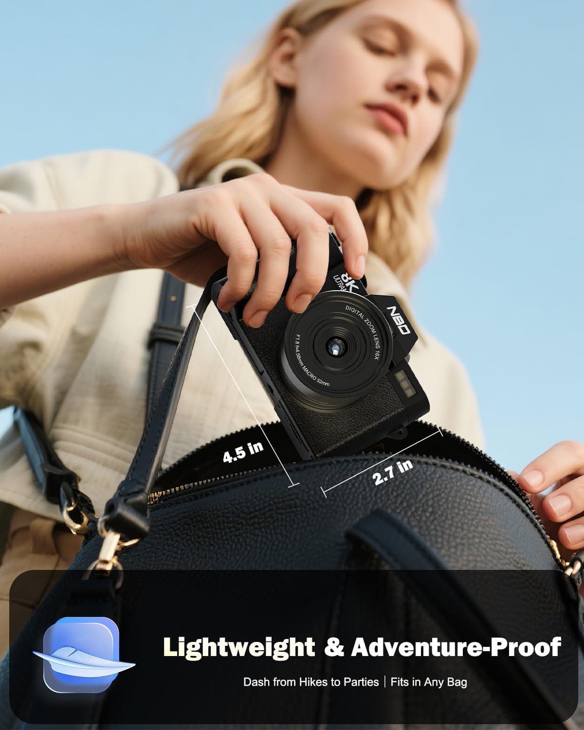 NBD 8K Digital Cameras for Photography,64MP Camara Fotograficas,Travel Vlogging Cameras for YouTube with 180°Flip Screen,16X Digital Zoom,2 Batteries,32GB TF Card,52mm Macro Lens (Black)
