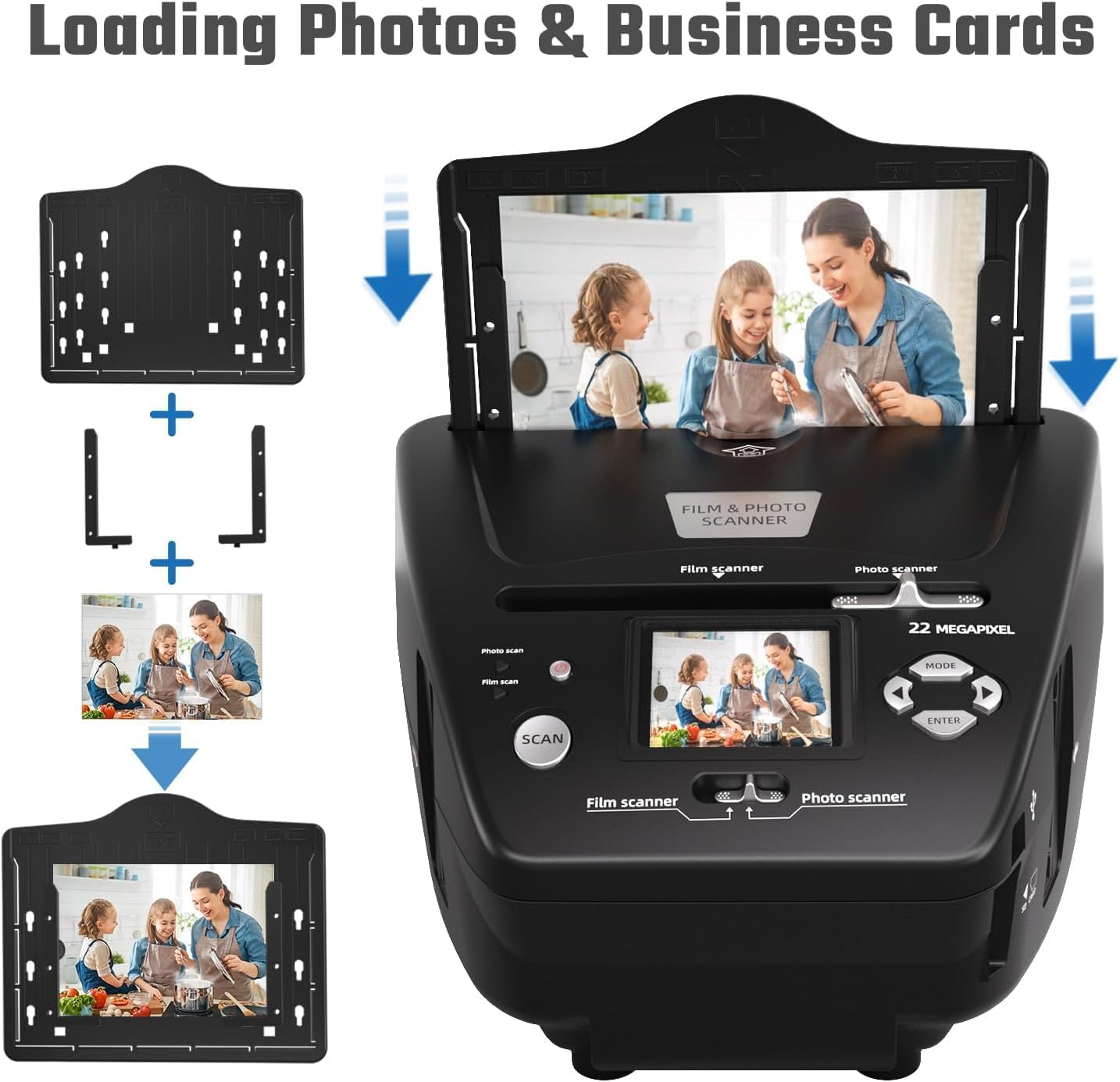 22MP Photo and Slide Scanner with 2.4” LCD Screen, All-in-One Digital Film Converter for 35mm/135 Negatives & Slides, 3R 4R 5R Print Photos and Business Cards, 4GB SD Card Included