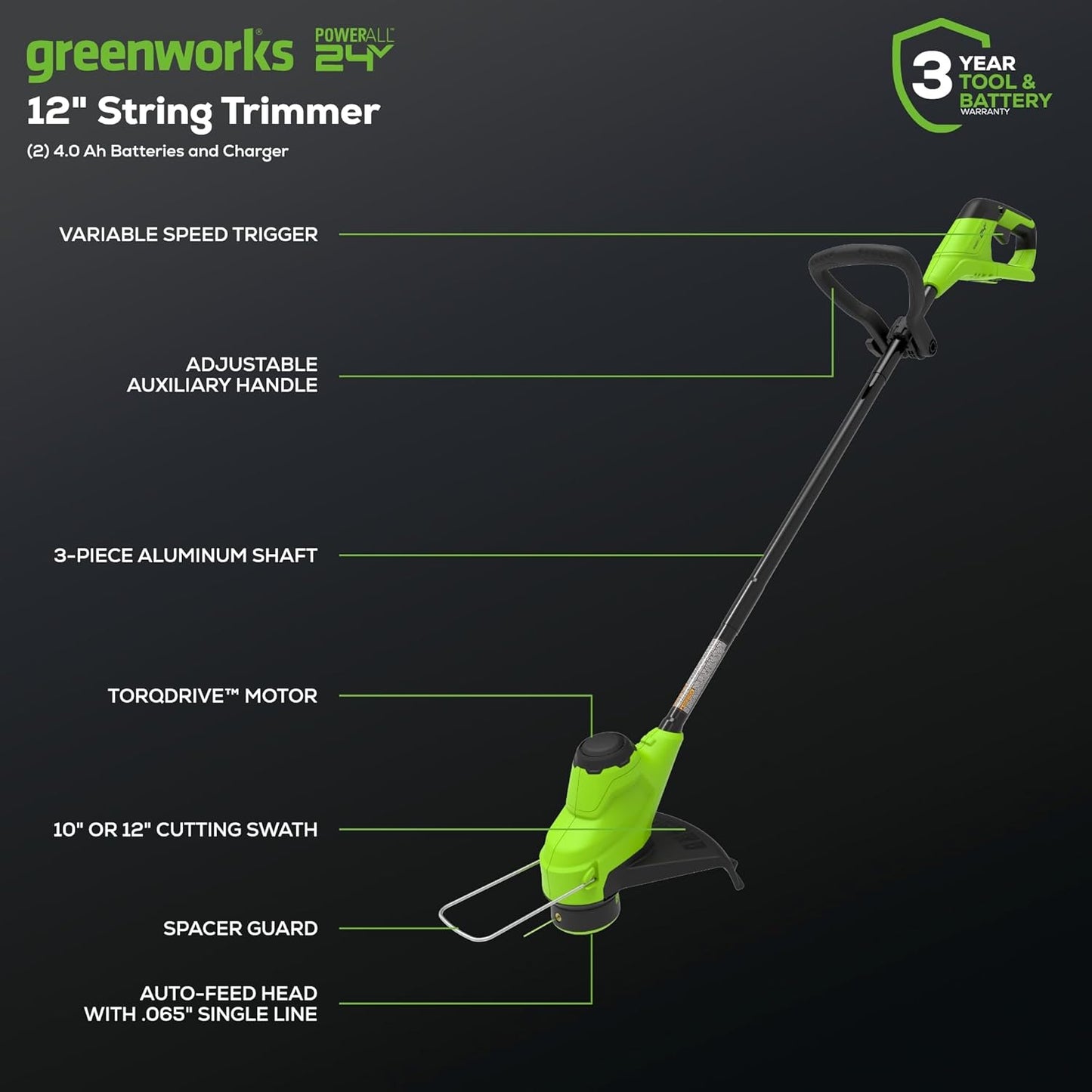 Greenworks 48V (24V x 2) 20" Brushless Cordless Lawn Mower + 12" String Trimmer + 320 CFM Leaf Blower Combo Kit with (2) 4.0Ah Batteries & Dual Port Fast Charger