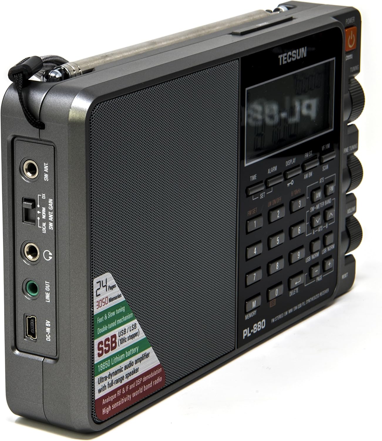 Tecsun PL880 Portable Digital PLL Dual Conversion AM/FM, Longwave & Shortwave Radio with SSB (Single Side Band) Reception, Color Silver