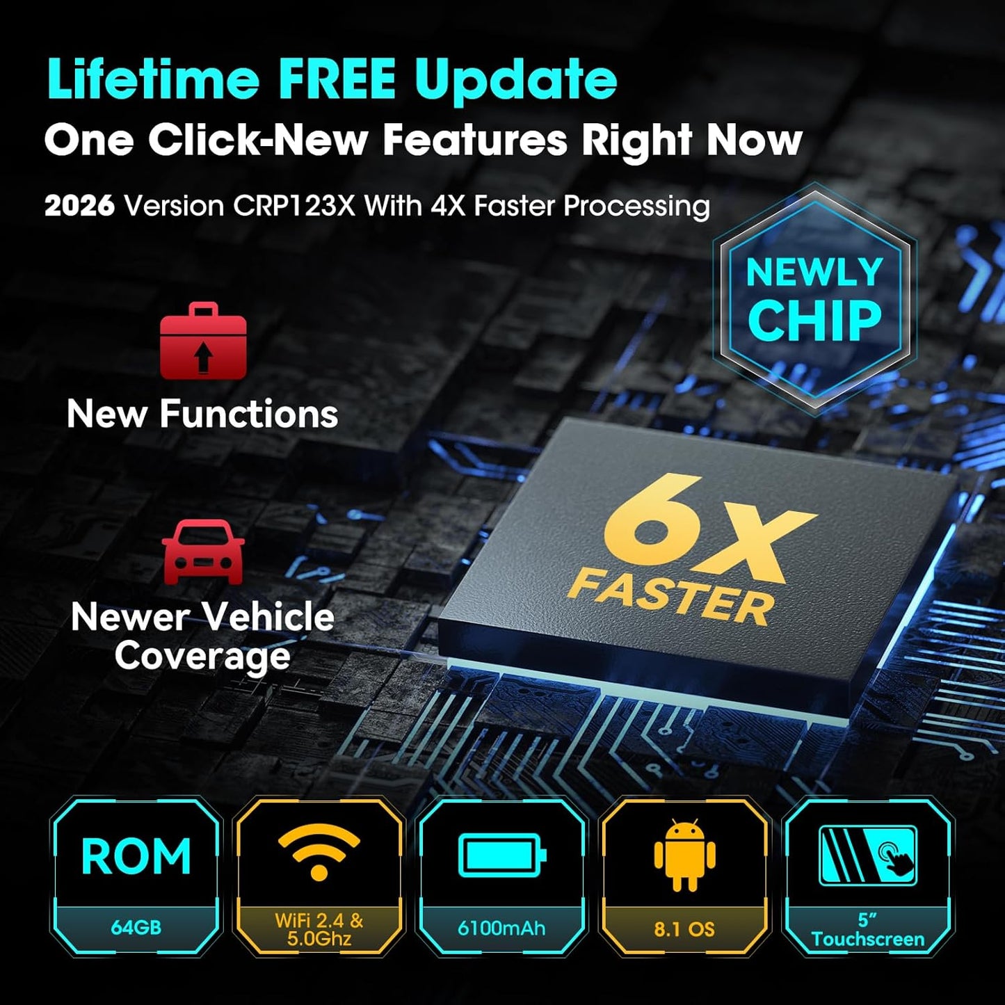 Launch OBD2 Scanner CRP123X V3.0 Elite, 2026 Lifetime Free WiFi Update Scan Tool, FCA SGW, CANFD&DoIP, SAS/Throttle/Brake/BMS/D-P-F/Oil/ABS Service Multi Systems Car Scanner, Battery Test, Auto VIN