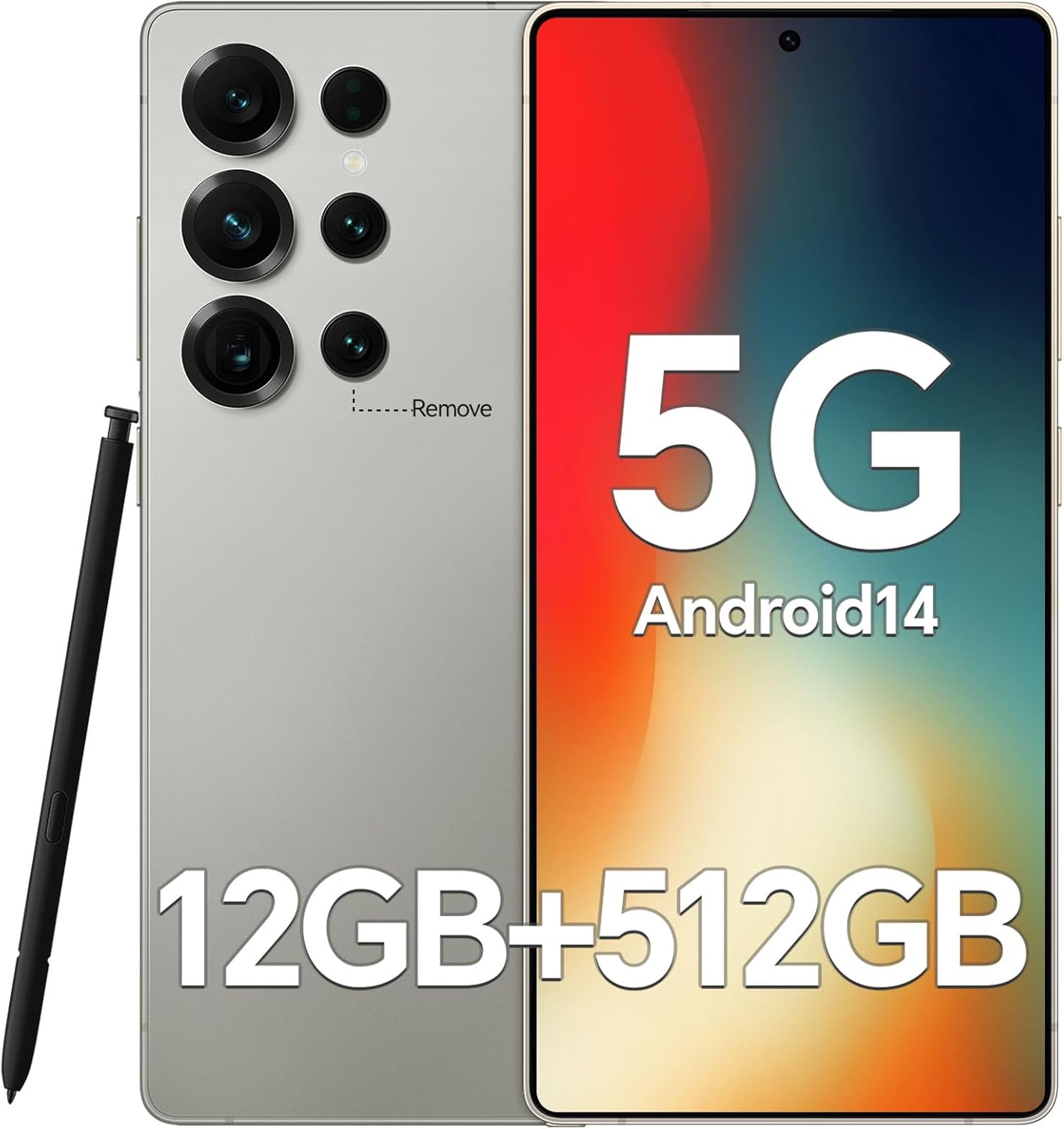 D25 Bulid-in Pen Unlocked Phones,5G Android 14 Smartphone, 12GB+512GB Unlocked Android Phones, Snapdragon888, 5000mAh, 48+108MP Camera, 6.9“ HD Screen, Dual SIM+Memory Expansion,Grey