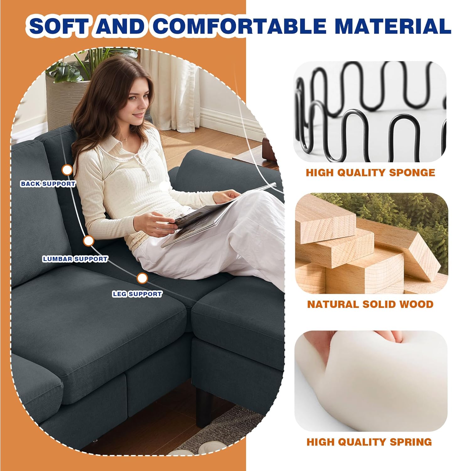 4 Piece Convertible Sectional Sofa Set, Modern Linen Small L Shaped Couch with Reversible Chaise, 3-Seater Sofa & Loveseat & Armchair for Living Room, Office, Apartment, Dark Grey