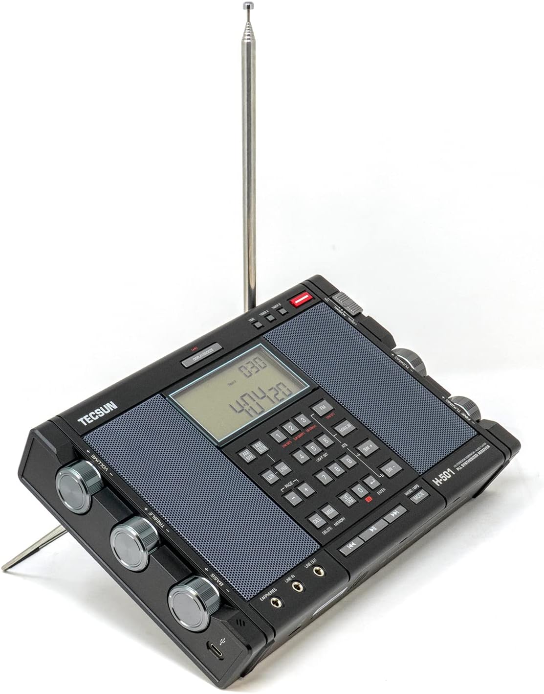Tecsun H501 Digital Worldband AM/FM Shortwave Longwave Radio with SSB Reception, Dual Speakers, & MP3 Player, Matte Black