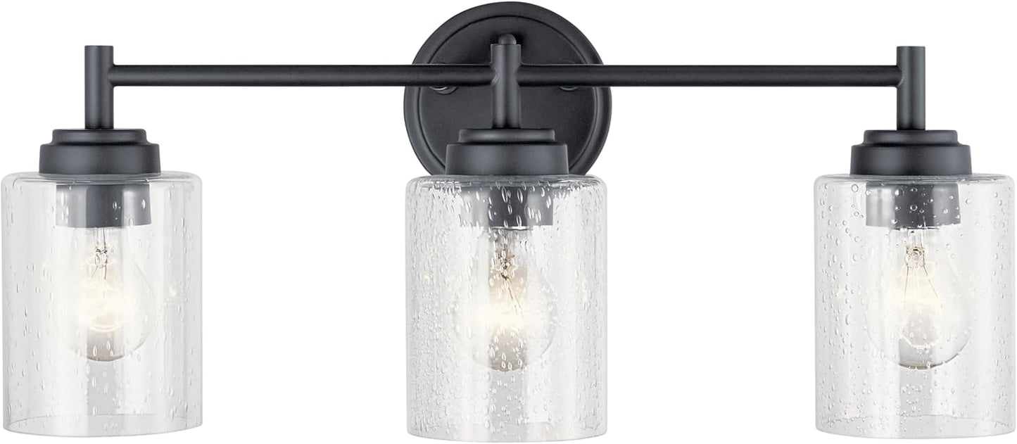 Kichler Winslow 21.5" 3-Light Bathroom Vanity Light Fixture with Clear Seeded Glass in Black, Modern Wall Mount Lighting for Mirror over Vanity in Bathroom, 45886BK